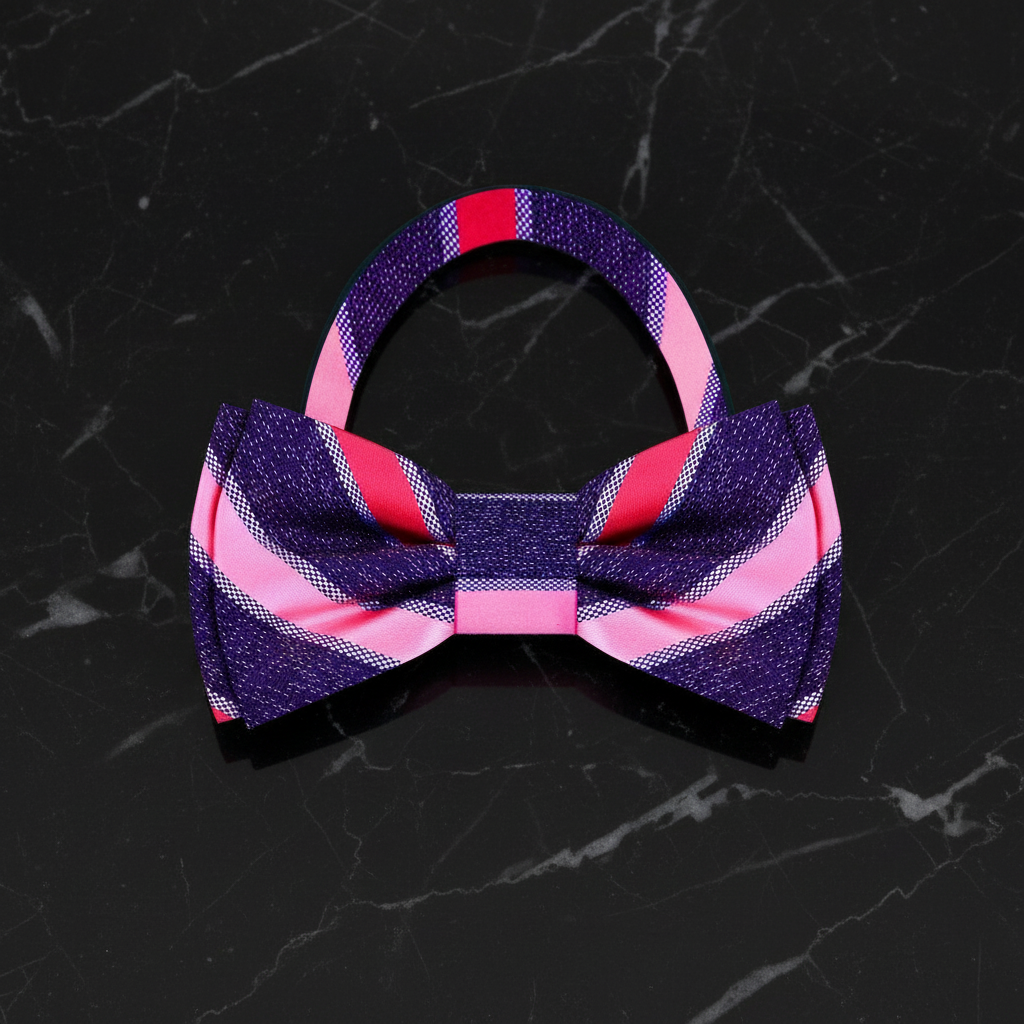 Purple and Pink stripe bow tie with pink and purple pattern