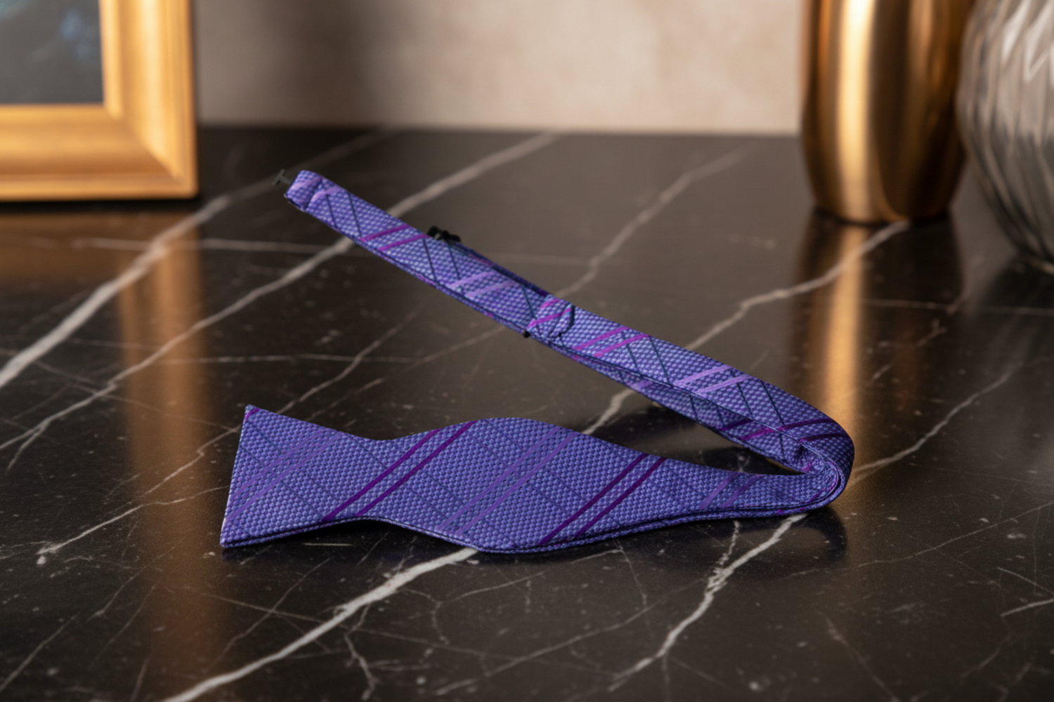 Purple Plaid Bow Tie Self tie