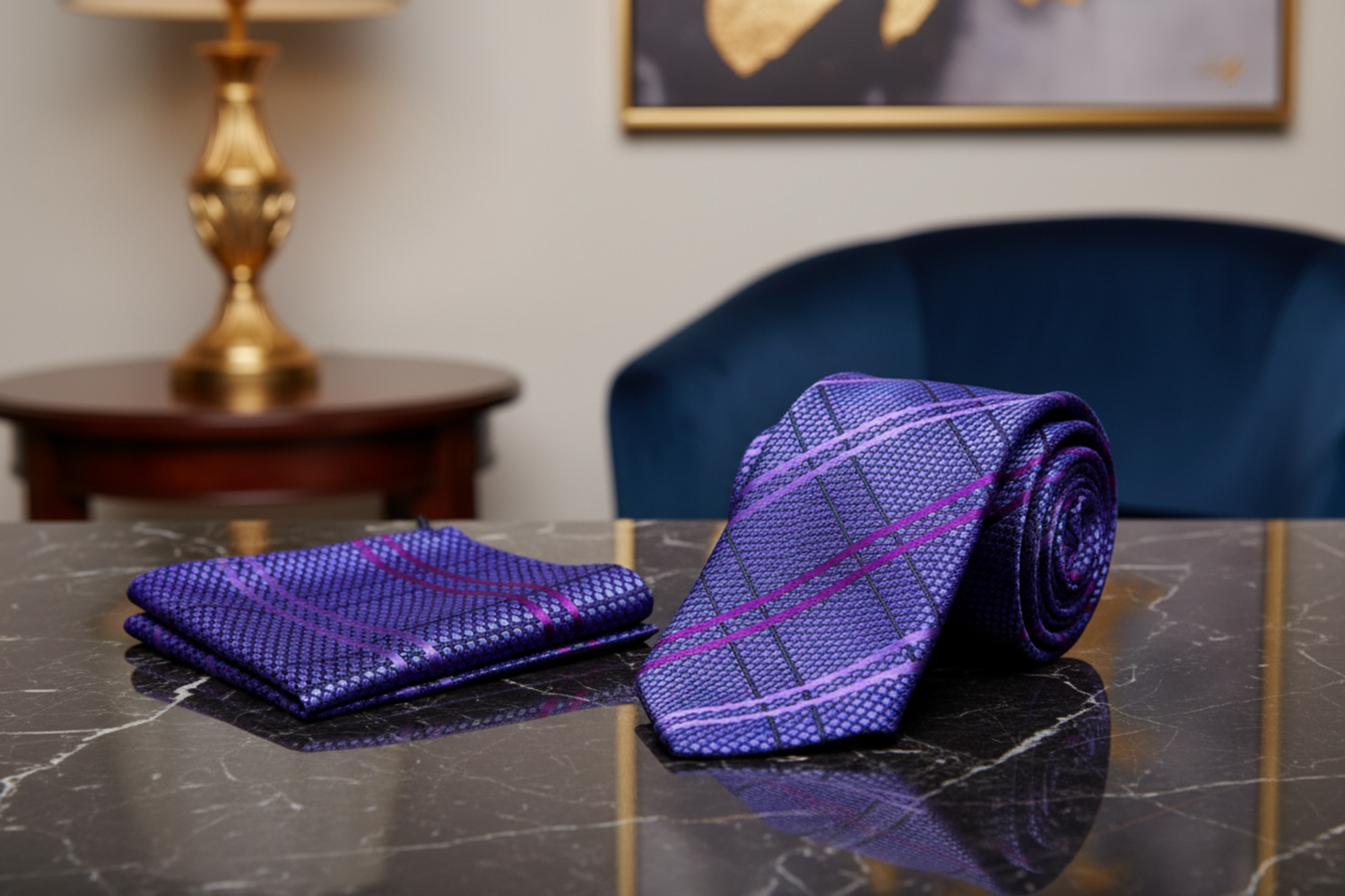 Alt Shades of Purple Plaid Necktie and Matching Square