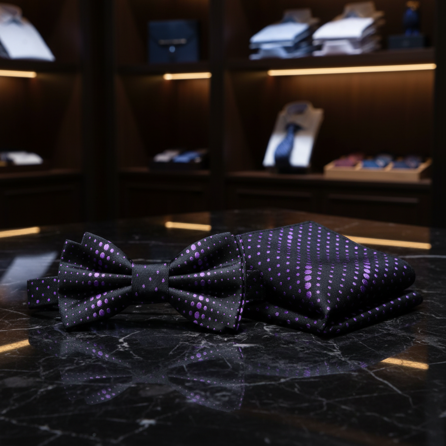 Purple Dots Bow Tie and Square