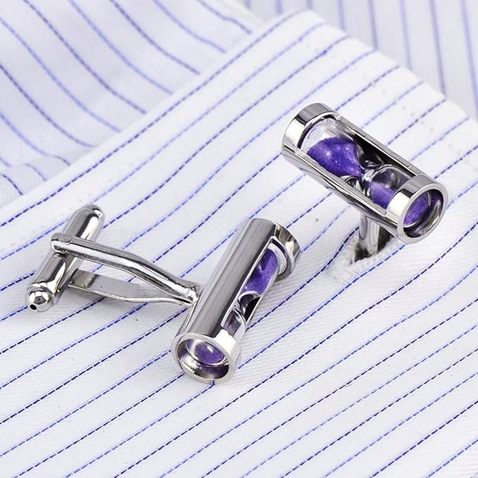 On a Cuff A chrome and purple colored hour glass shape cuff-links set||Purple Sand