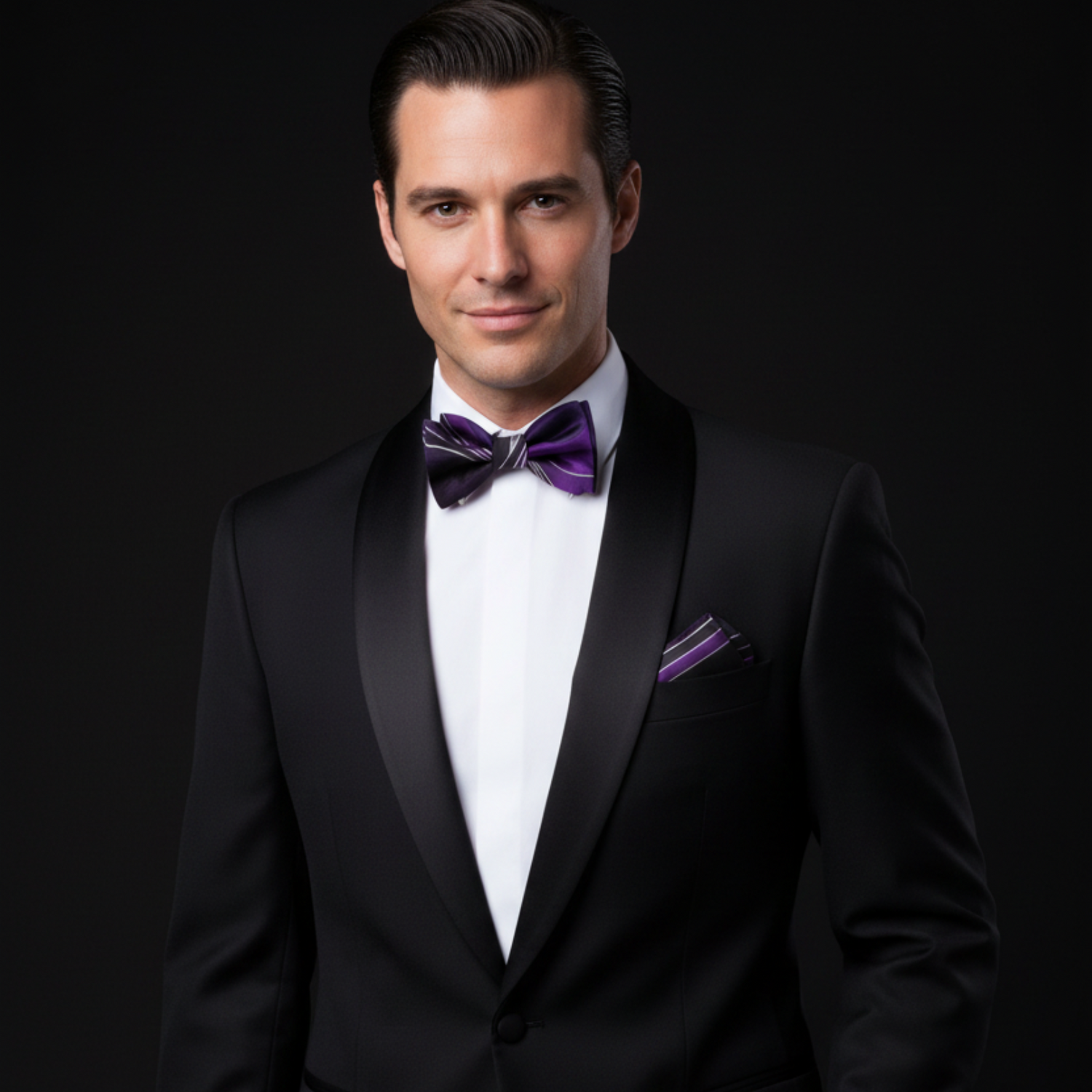 Purple Lined Bow Tie and Square on man