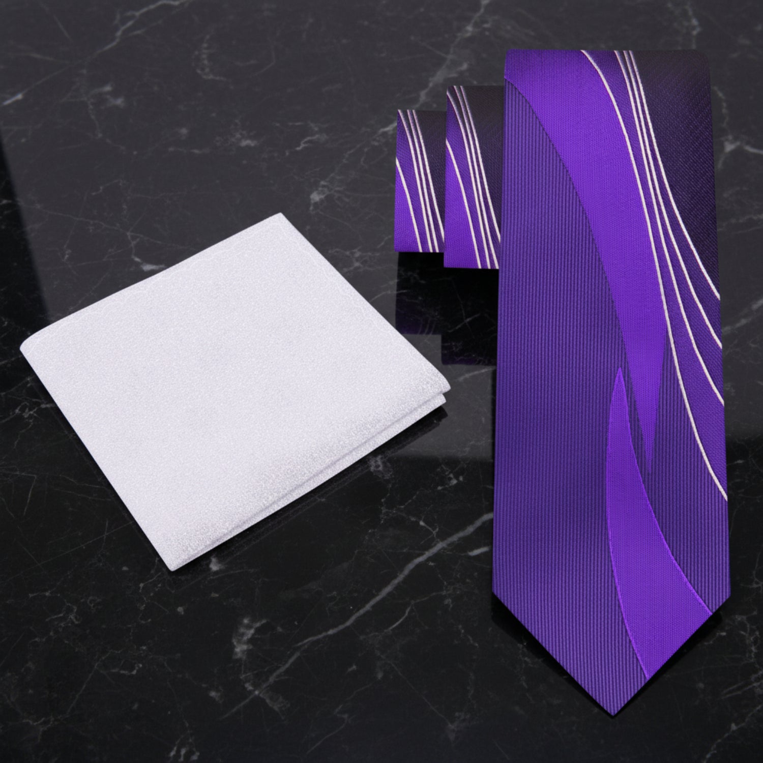 Alt View: Shades of Purple Abstract Lines Tie and Shimmer Silver Square
