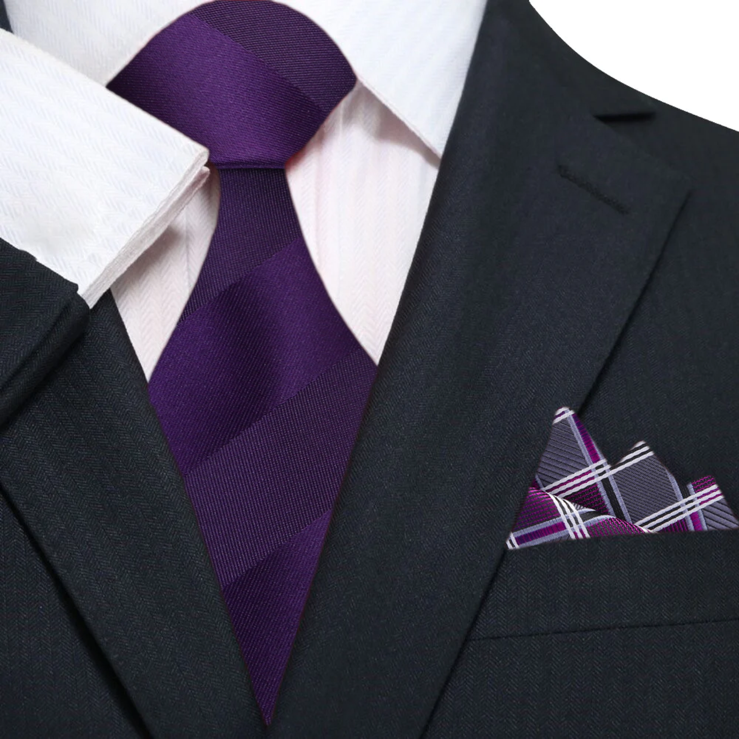Purple Block Stripe Tie and Accenting Square