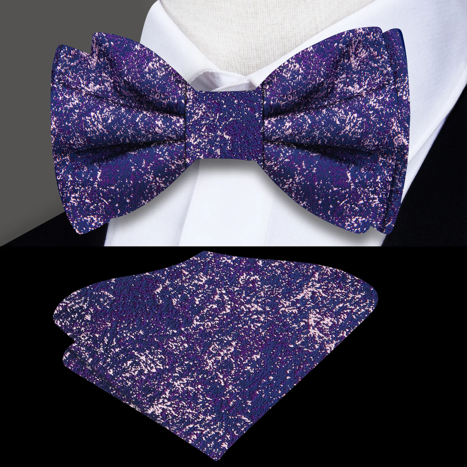 A Purplish Texture Pattern Bow Tie, Pocket Square||Purple