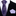 Purple patterned thin tie and light purple square on a black suit jacket.