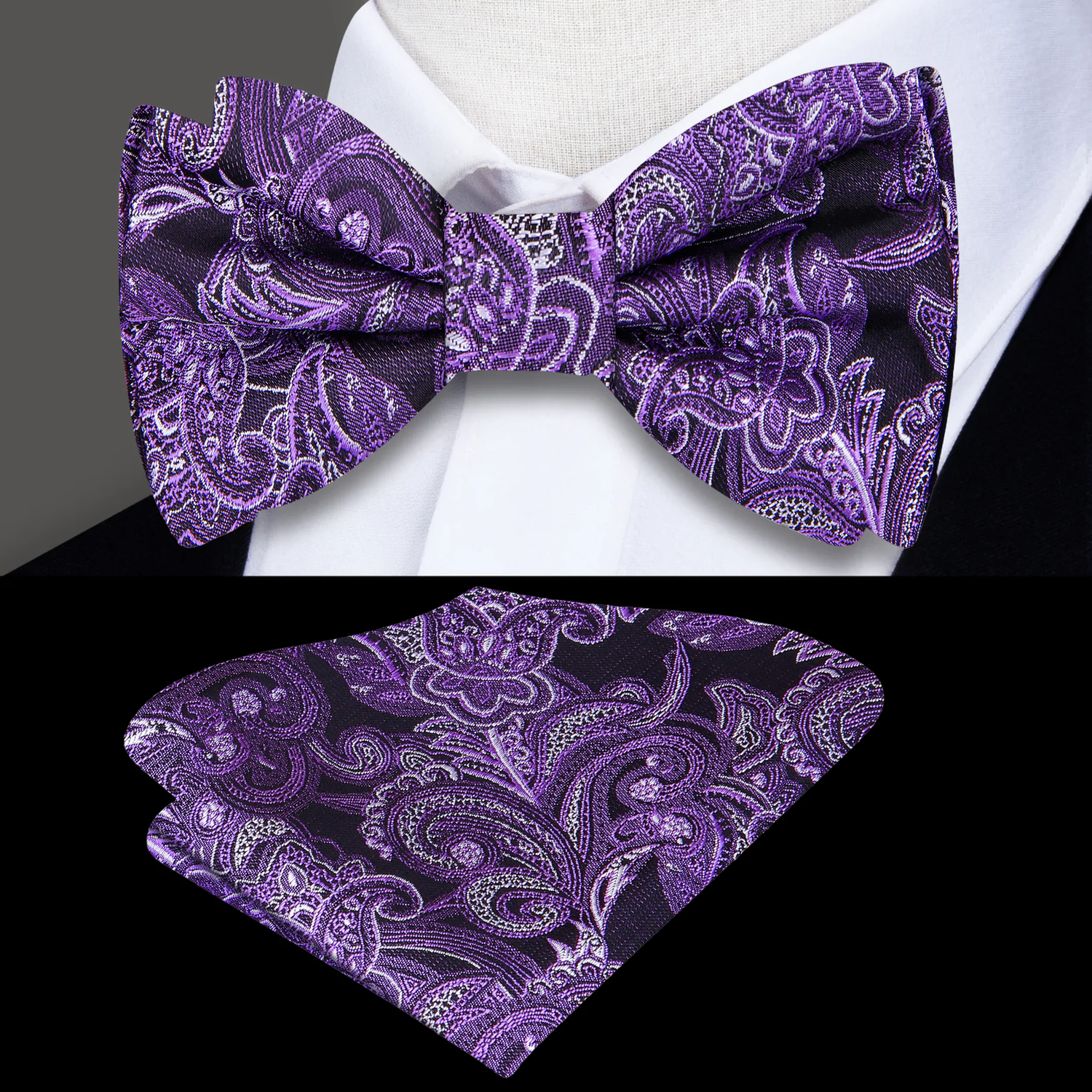Purple Paisley bow tie and square