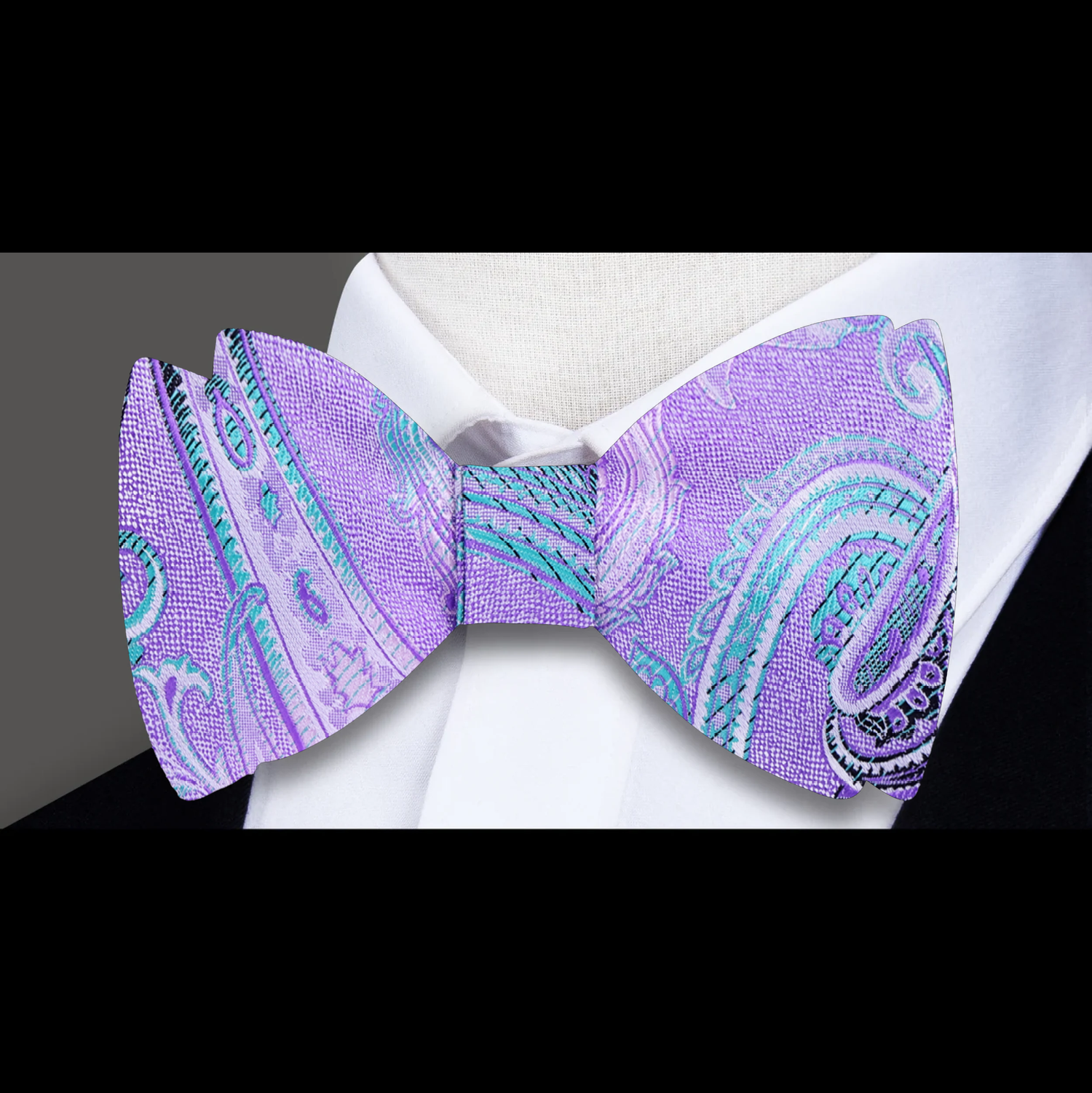 Purple and Light Blue Paisley Bow Tie Pre Tied