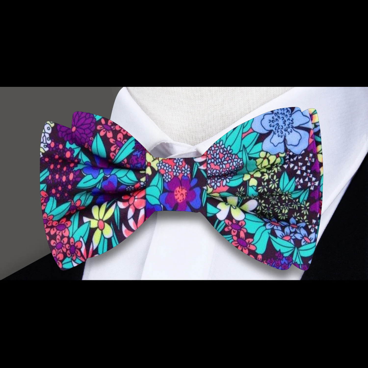 Purple Teal Flowers Bow Tie 