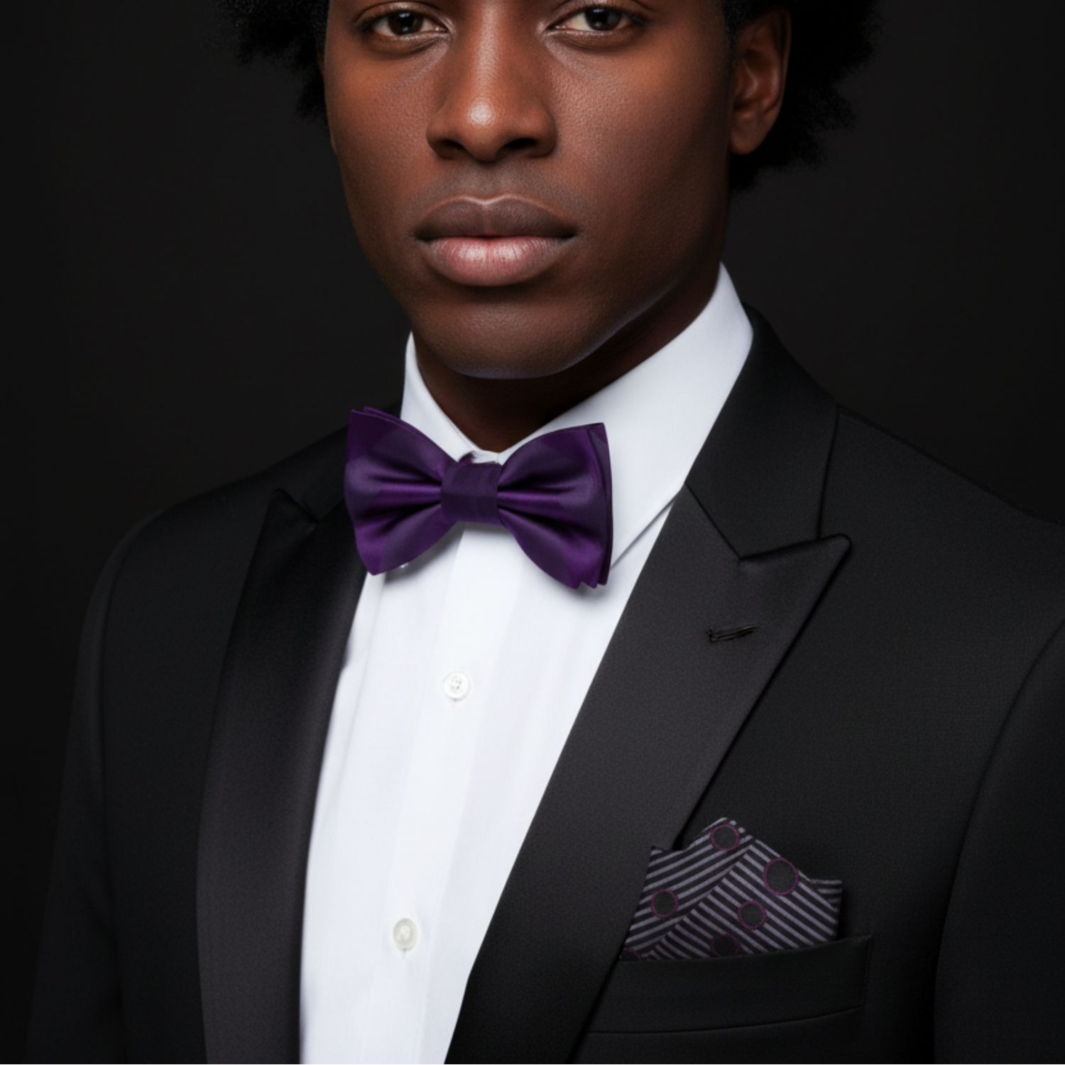 Dark Purple Block Stripe Bow Tie