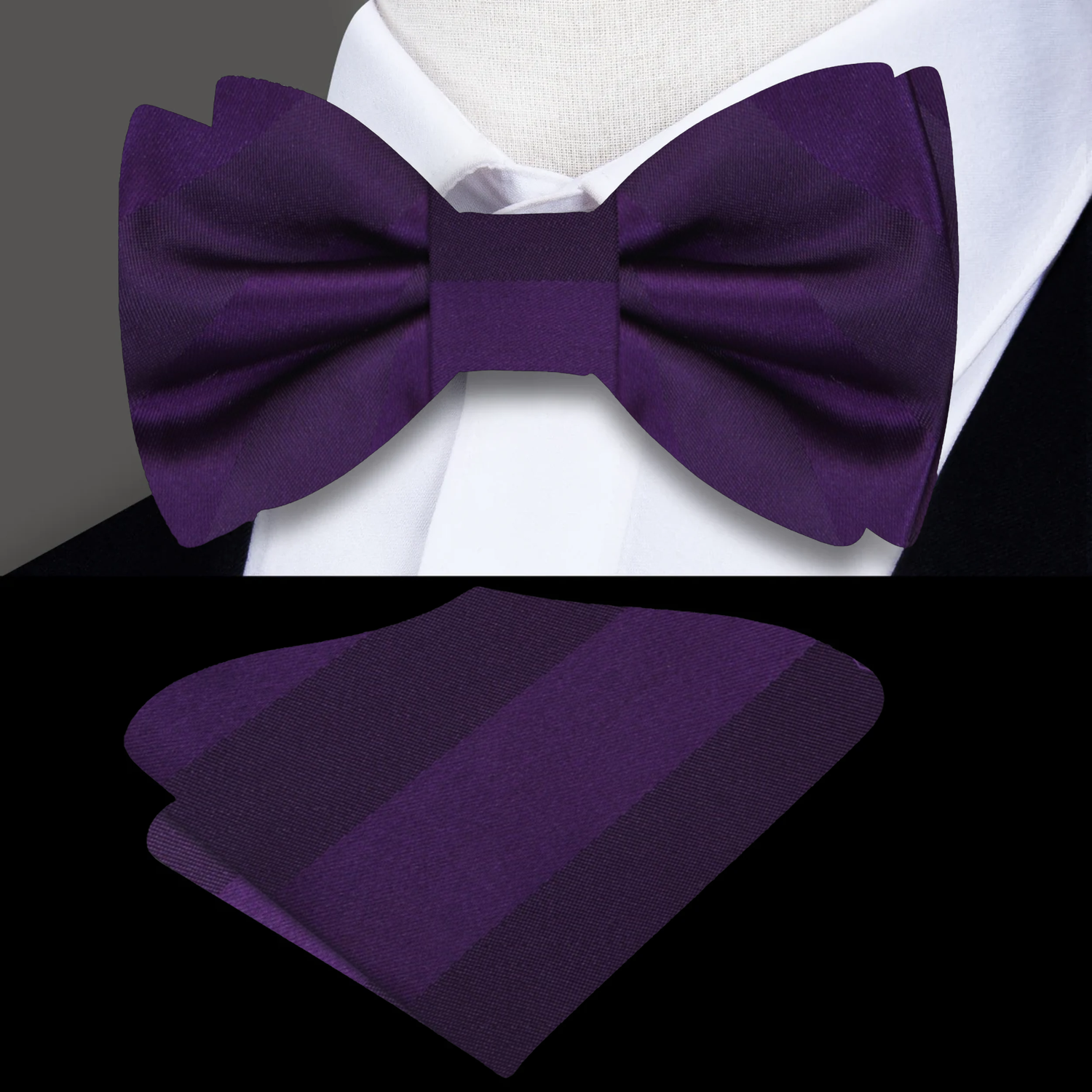 Deep Purple Stripe Bow Tie With  Pocket Square
