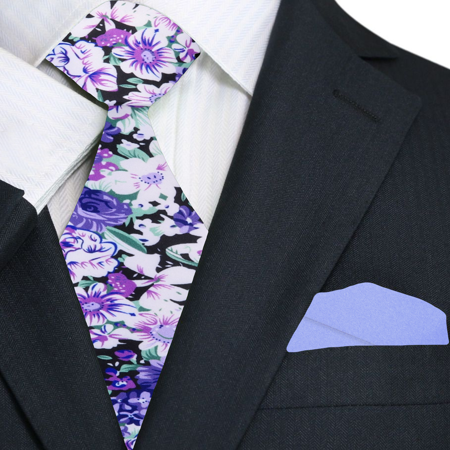 Purple, Green, White Floral Tie and Accenting Soft Purple Square