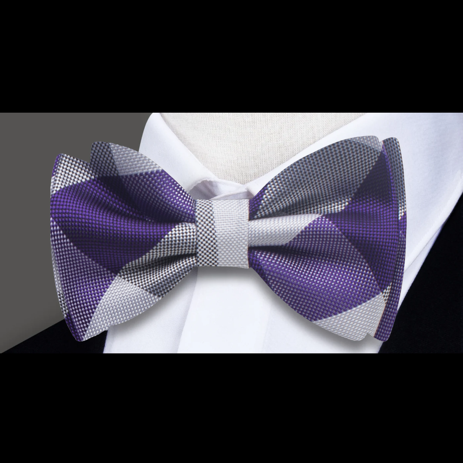Purple and White Plaid Bow Tie  