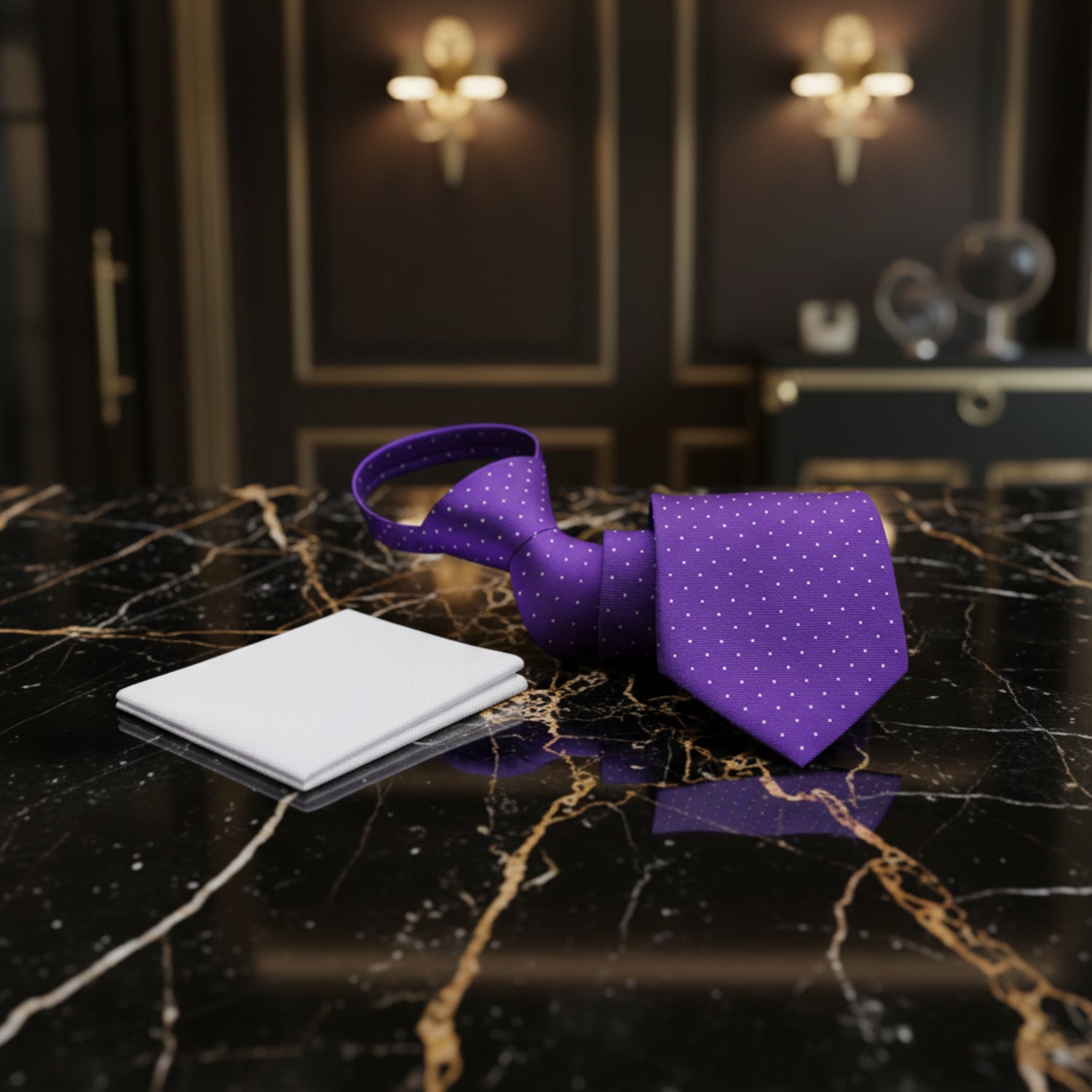 Zipper: Purple, White Polka Necktie and White Square