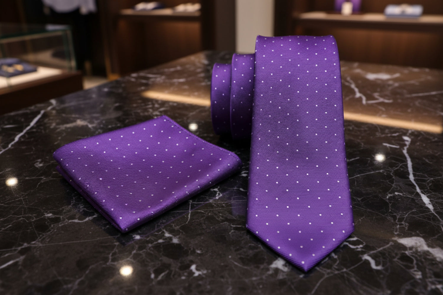 Alt Purple White Micro Dot Tie and Handkerchief
