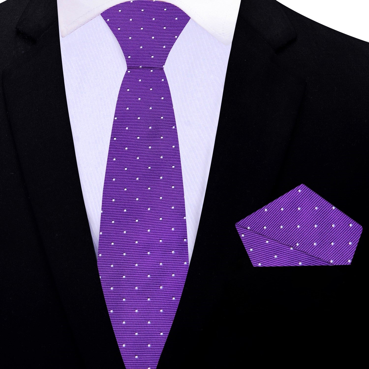 Thin Purple White Micro Dot Tie and Handkerchief