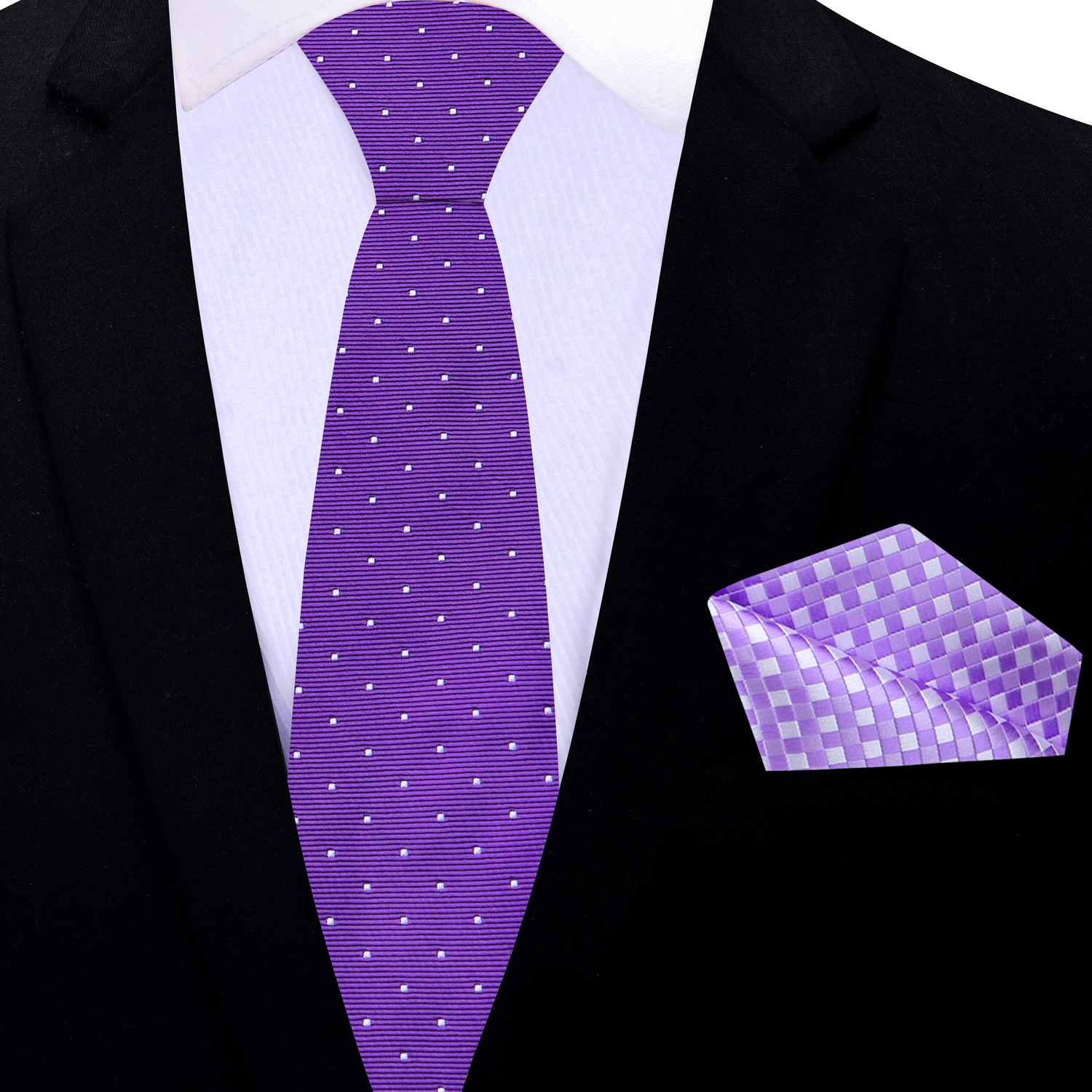Thin Purple White Micro Dot Tie and Accenting Square