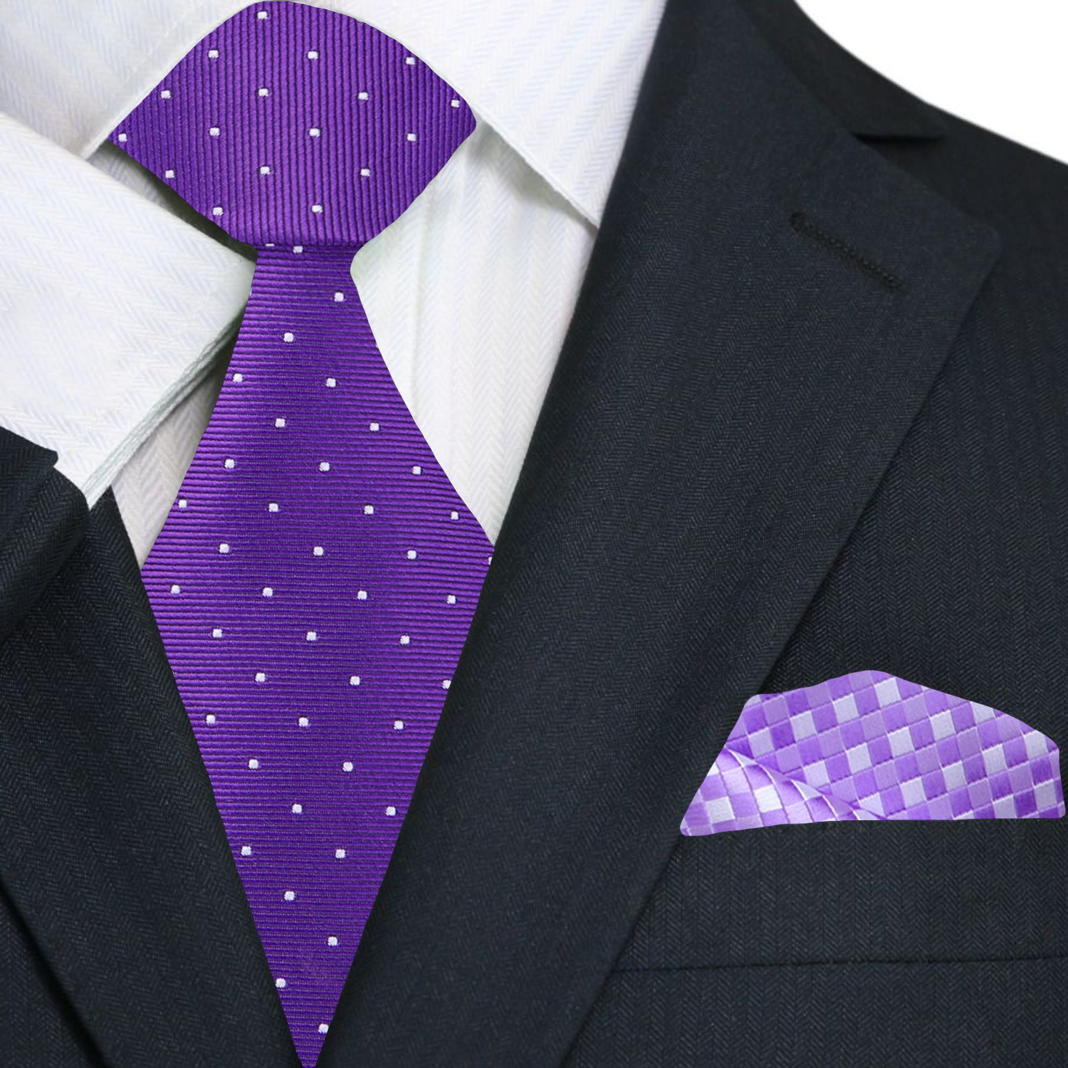 Purple White Micro Dot Tie and Accenting Square