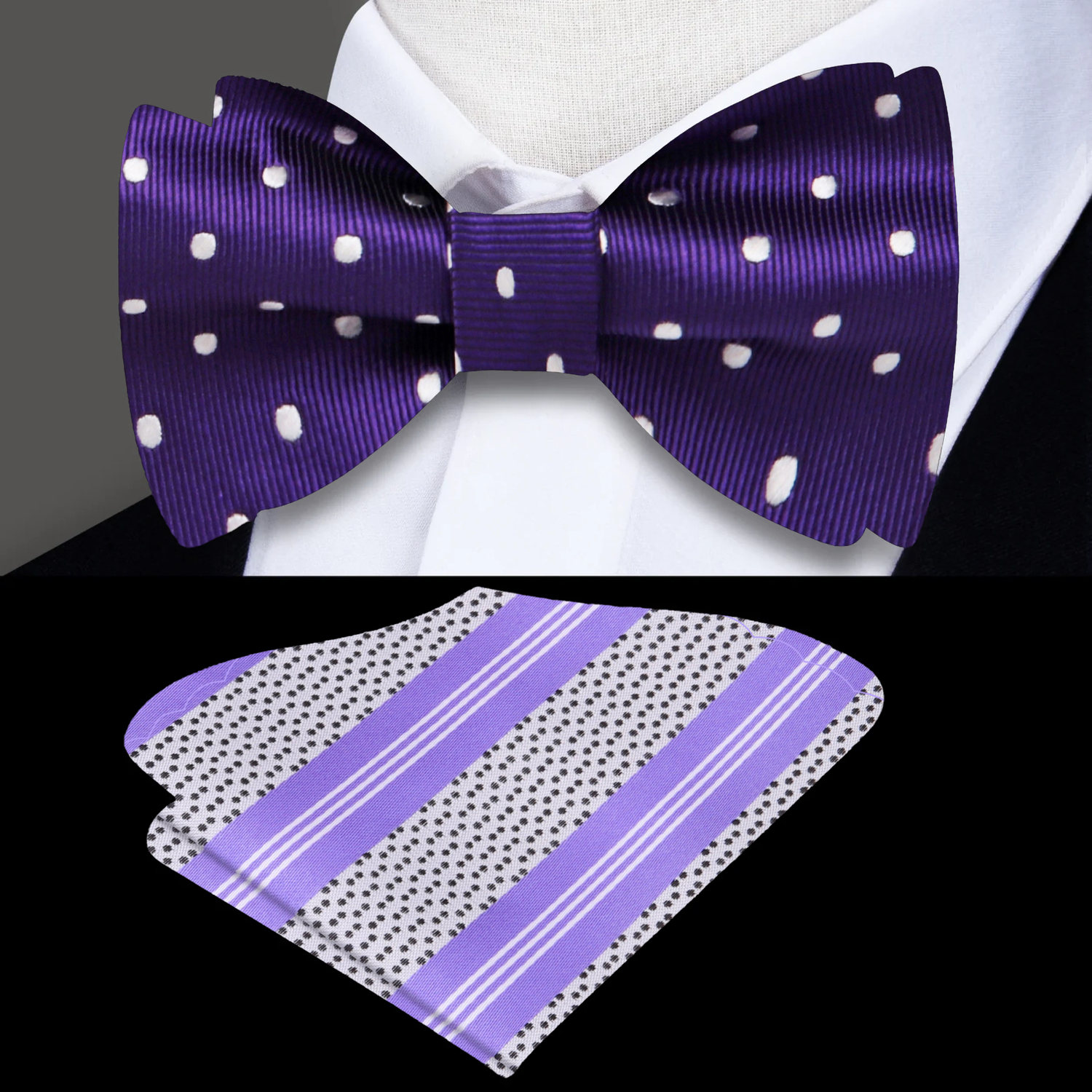 Purple White Polka Bow Tie and Accenting Square