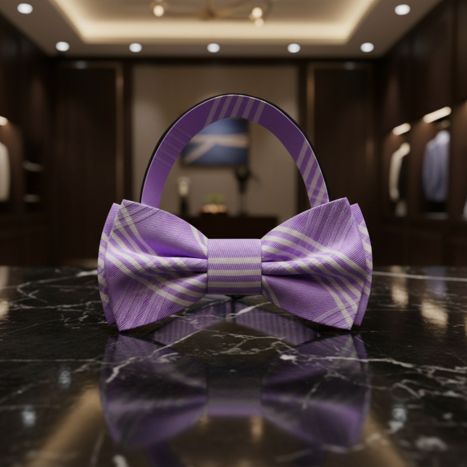 Light Purple, Ghost White Plaid Bow Tie Pre Tied
