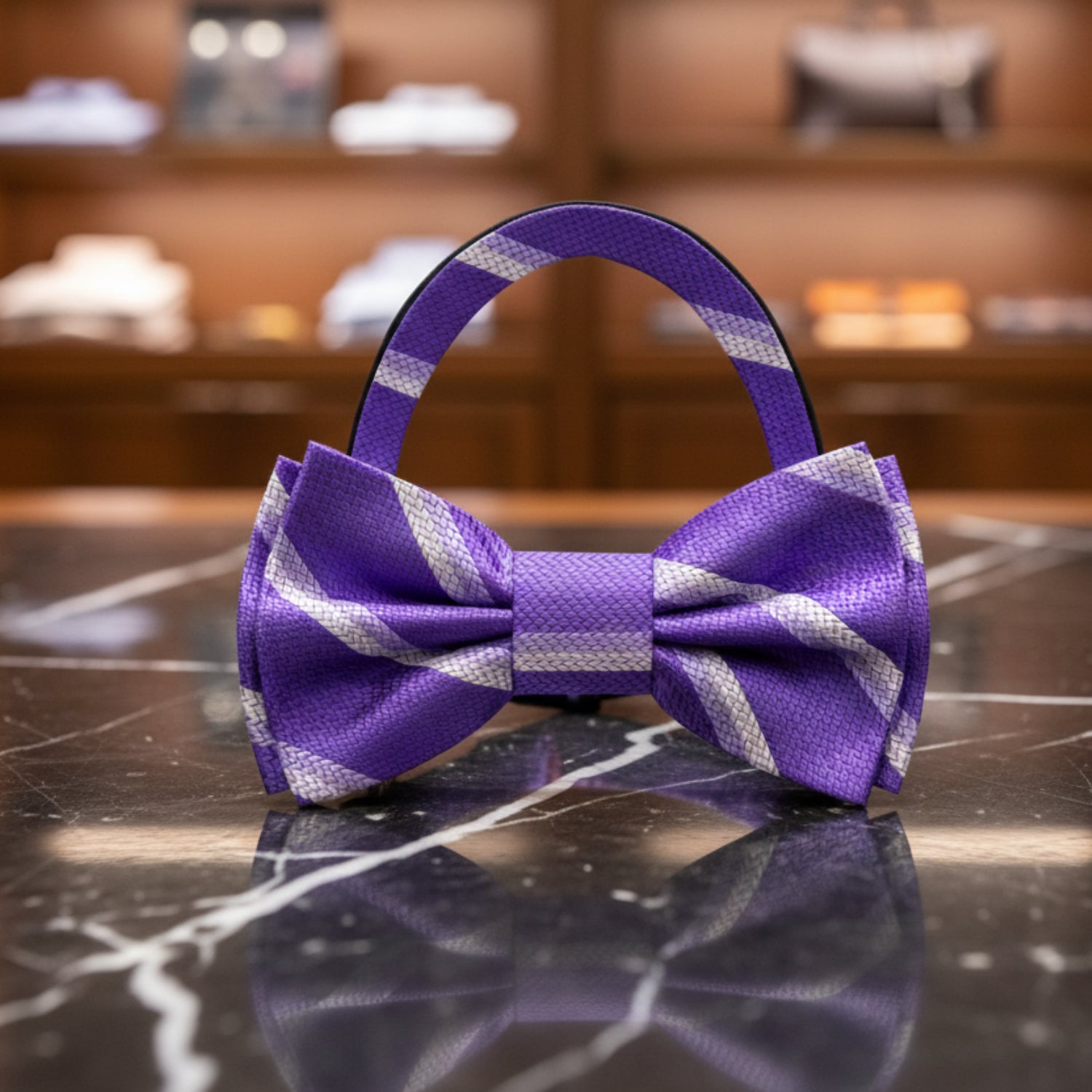 Purple and White Stripe Pre Tied Bow Tie