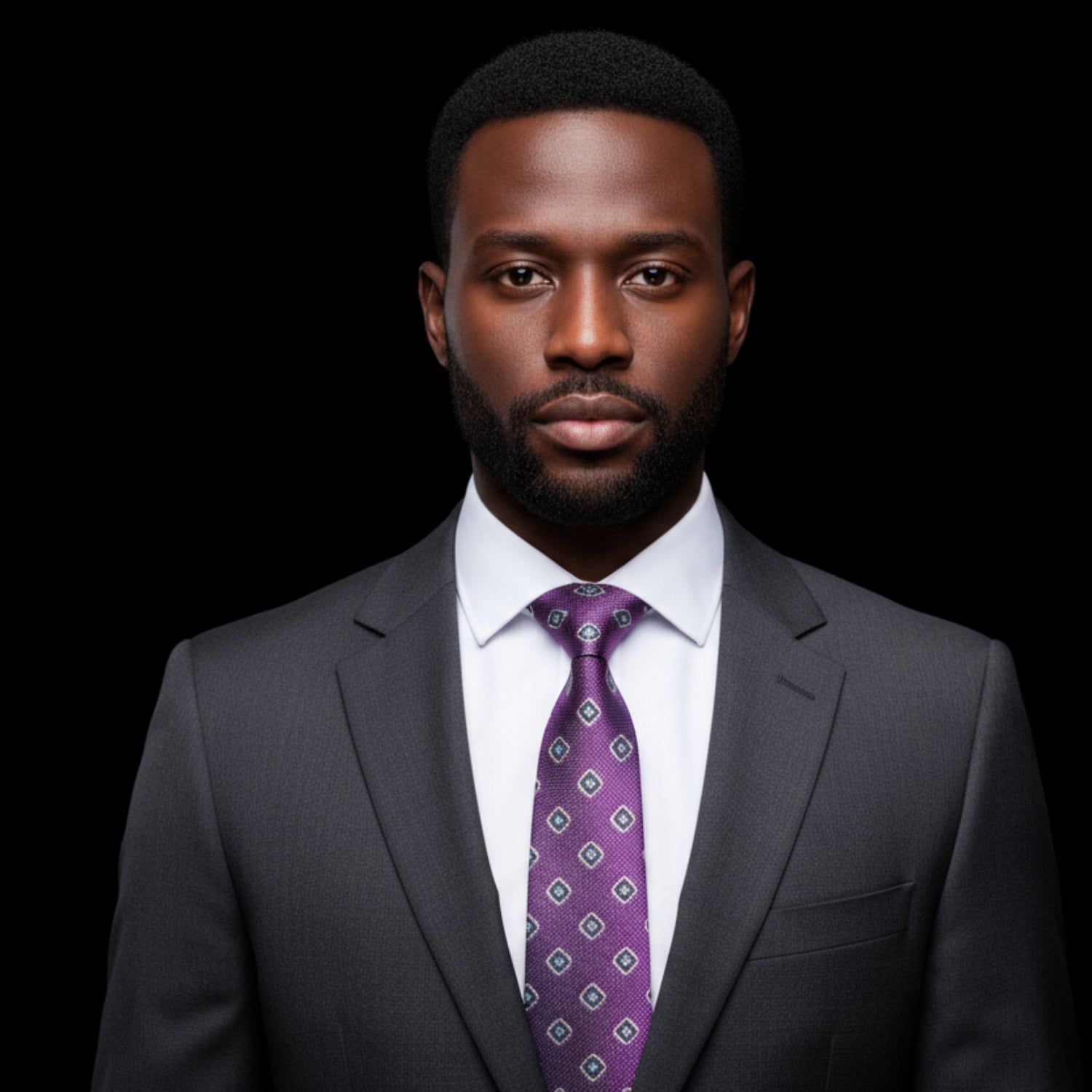 Man wearing purple paisley tie 