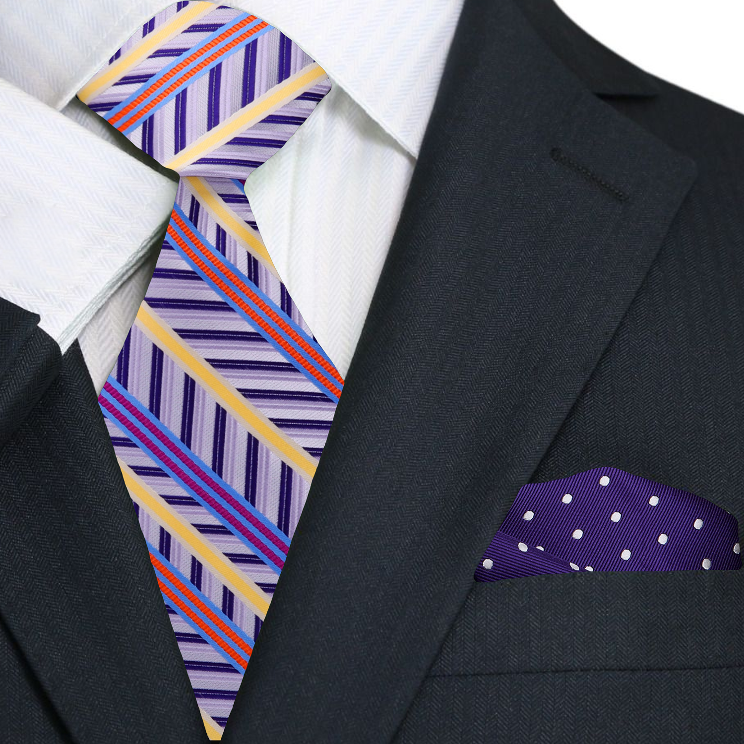 Lavender Multi-Stripe Necktie with Matching or Accenting Square