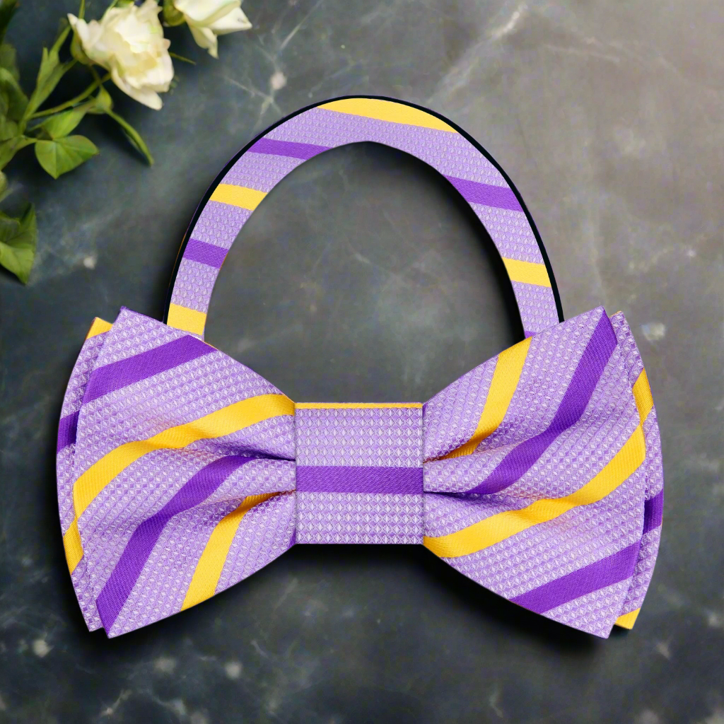 Purple Yellow Stripe Pre Tied Bow Tie