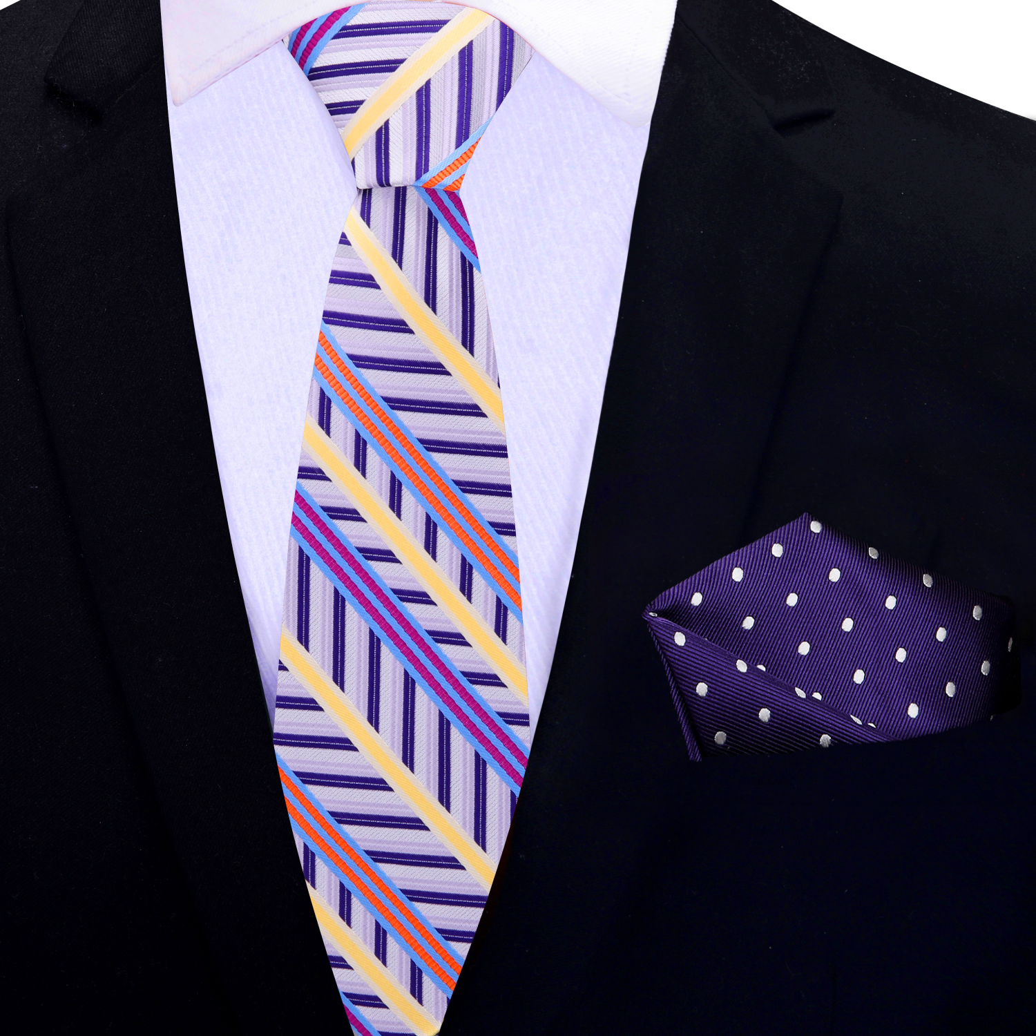 Thin Purple, Yellow Necktie and Accenting Square