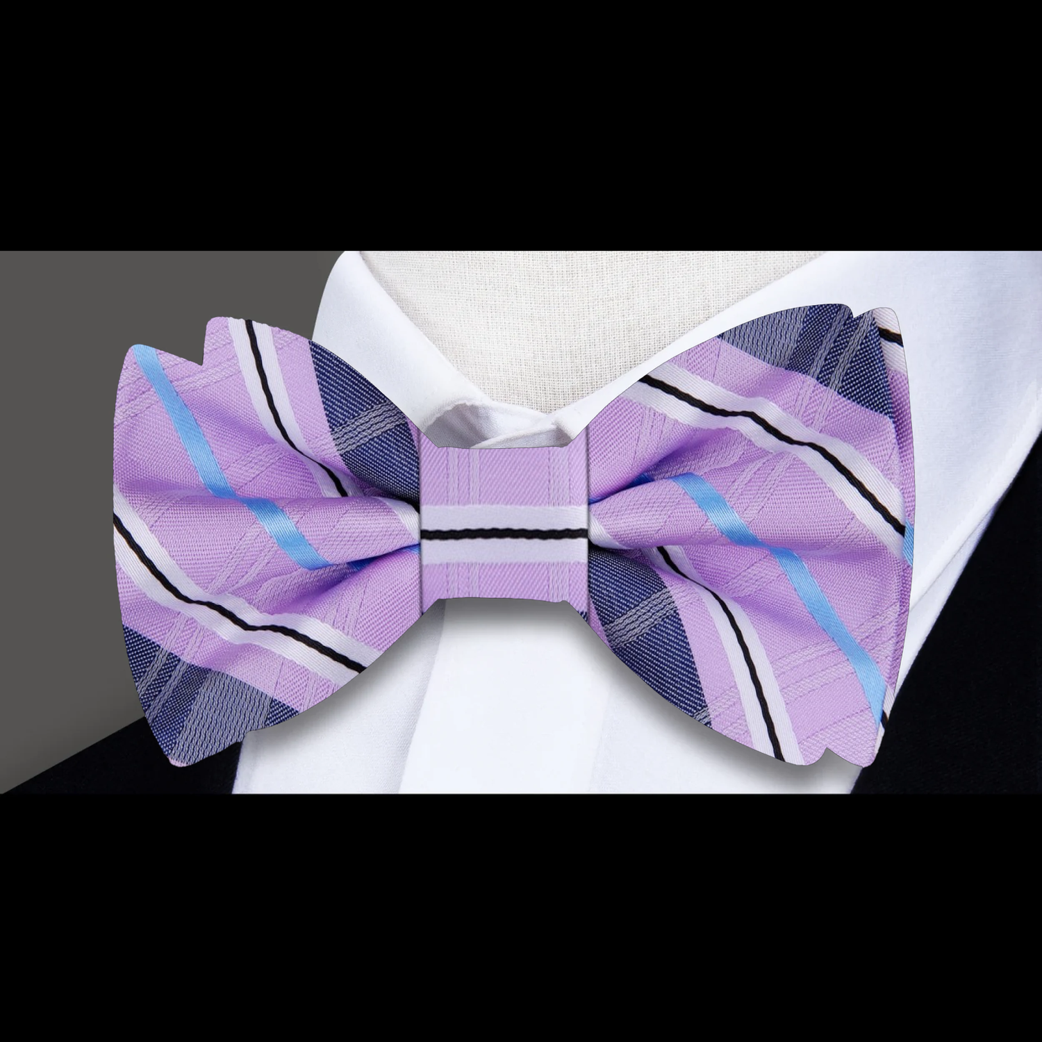 Light Purple, Midnight Blue, Light Blue Plaid Bow Tie