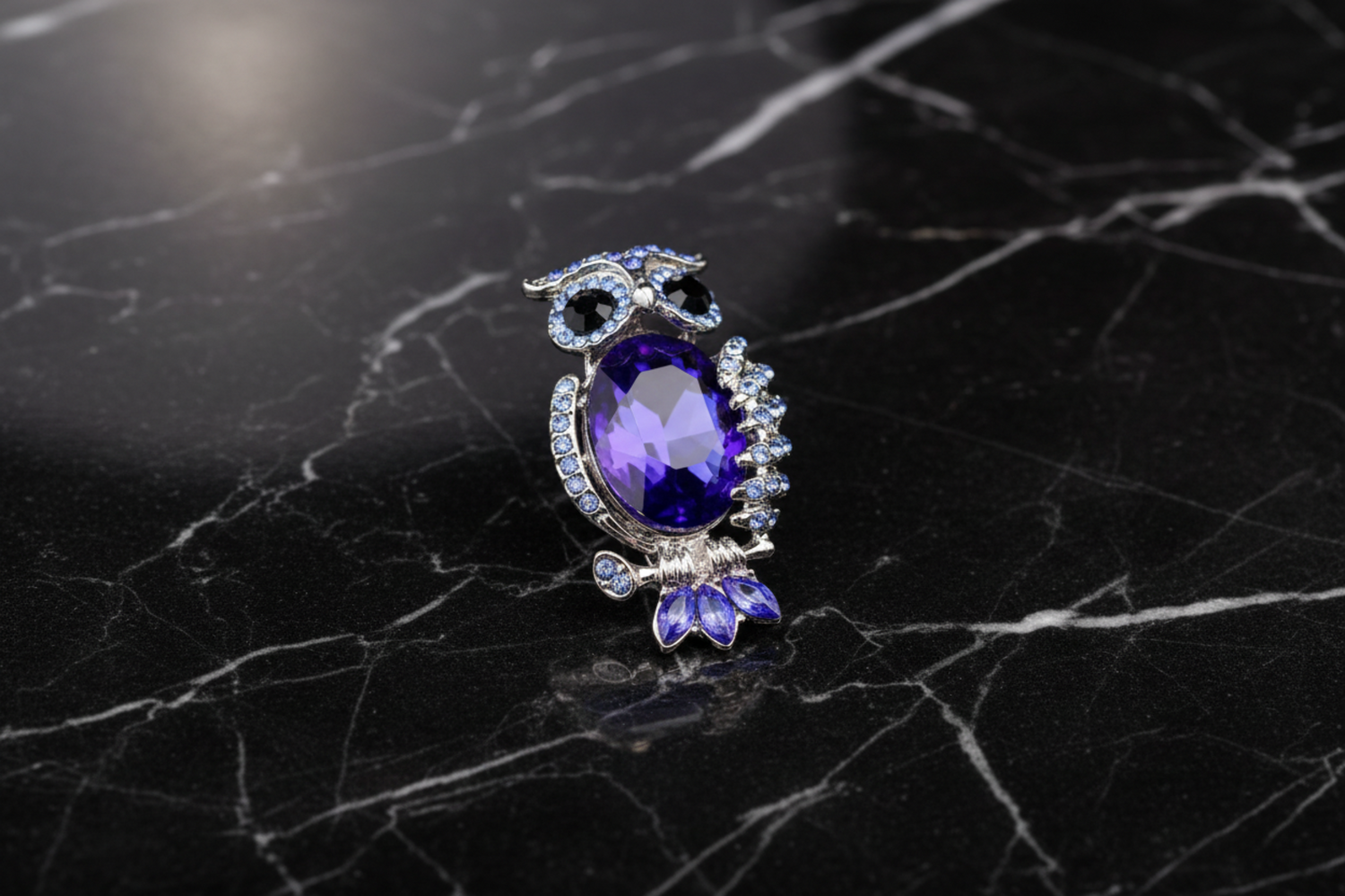 View 2: Purple and Blue with Chrome Owl Lapel Pin