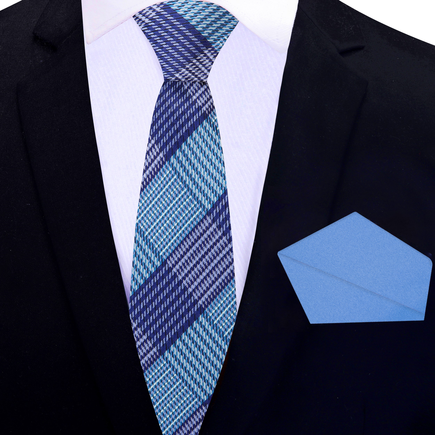 Thin Shades of Blue and Purple Tie and Blue Square
