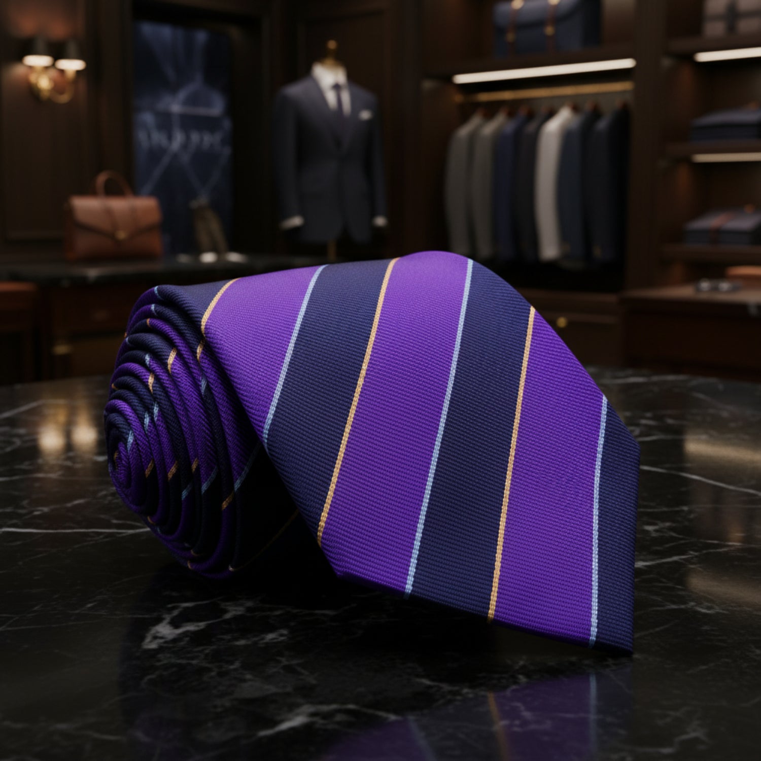 Purple and Blue Block Stripe Tie 