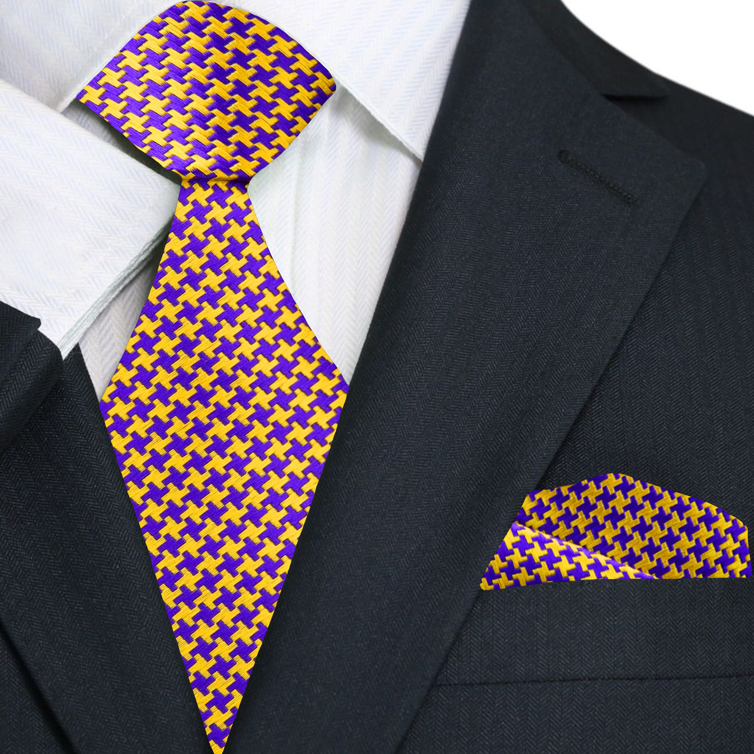 Premium Purple and Gold Geometric Tie and Square