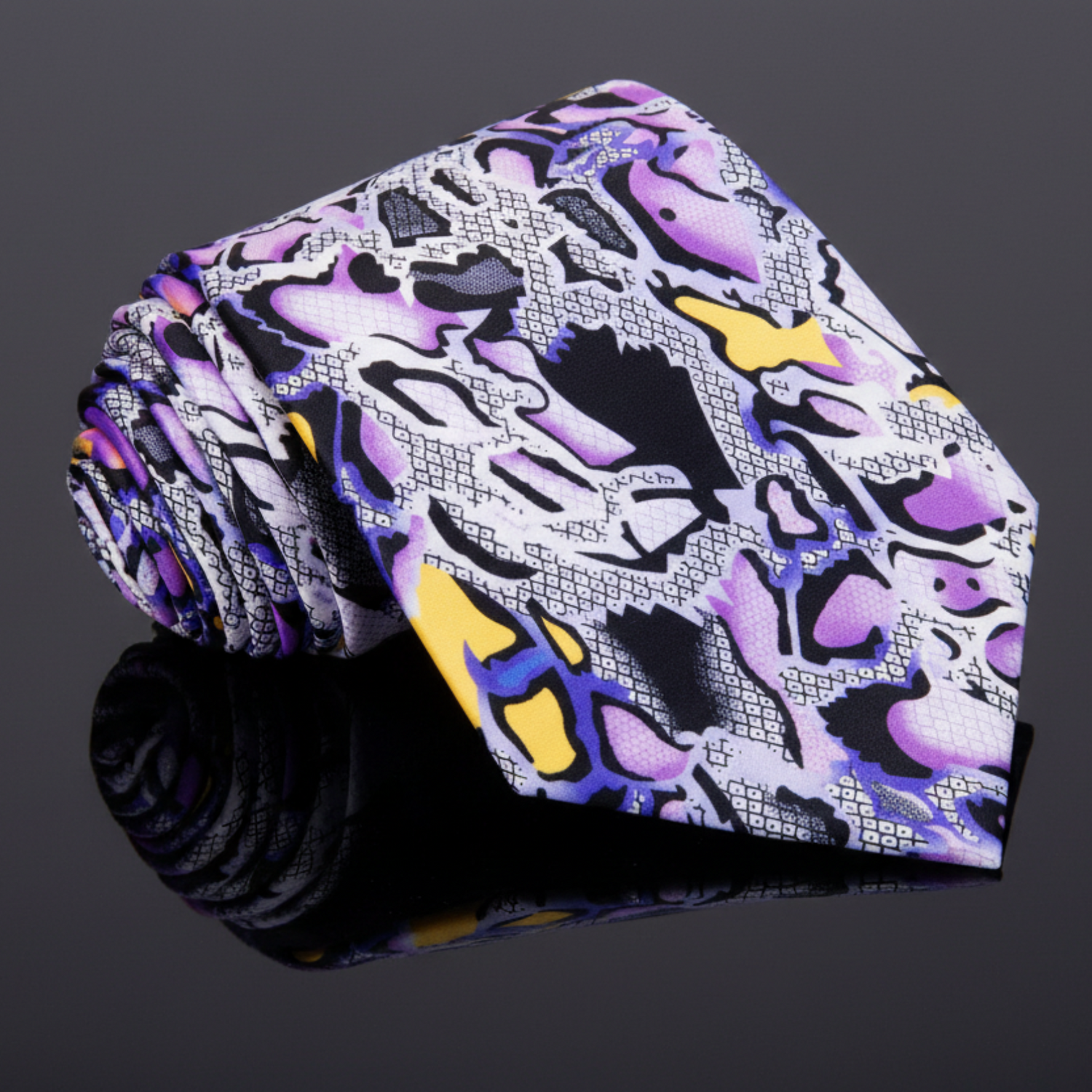 Black, Purple and Yellow Snakeskin Tie