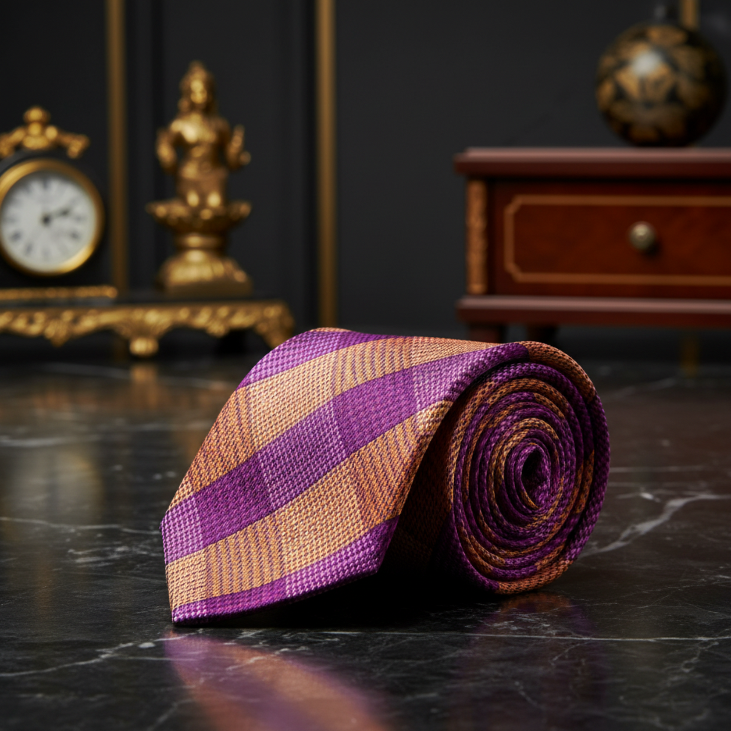 Purple and Orange Plaid Necktie  
