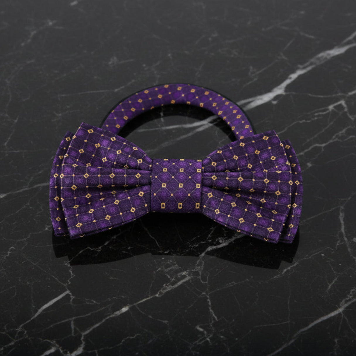 Purple and Gold Geometric Check bow Tie Pre Tied