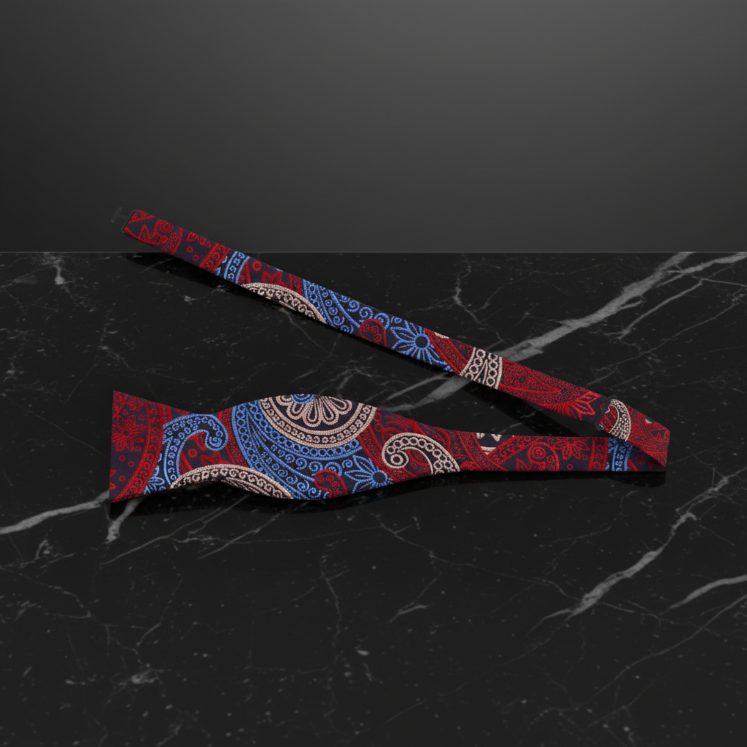 Self Tie: Blue, Red, White Paisley Bow Tie 
