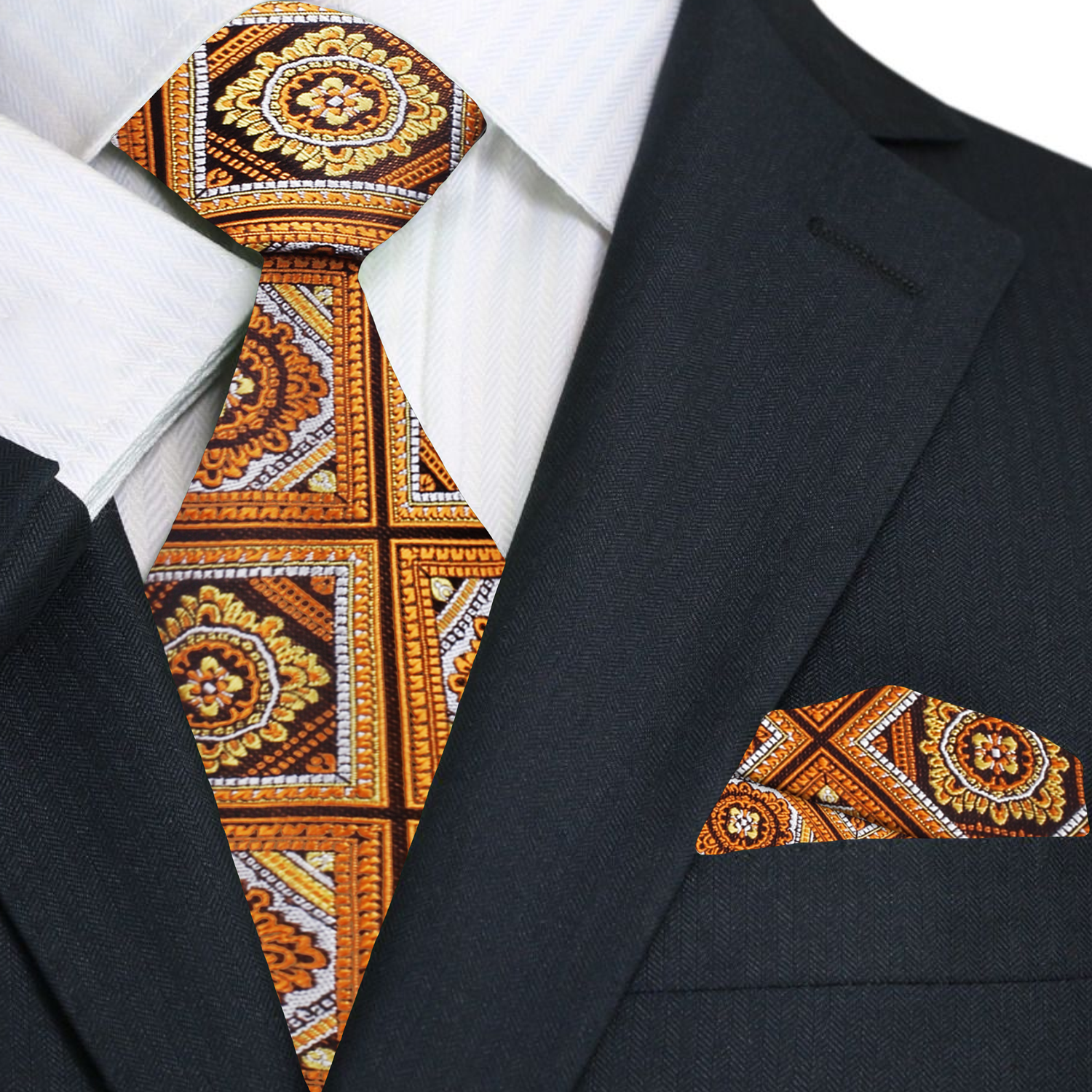 Rich orange and Brown Geometric Necktie and Square