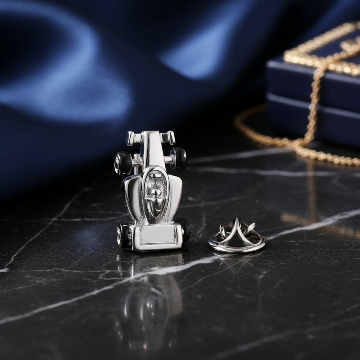 Chrome Race Car Lapel Pin