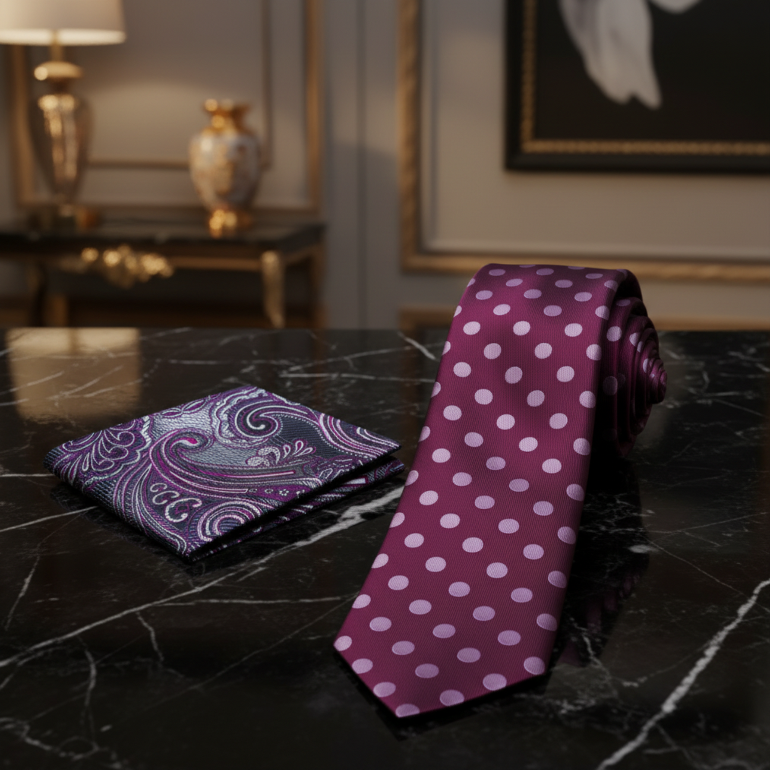 Alt Raspberry Pink Polka Necktie and Accenting Square