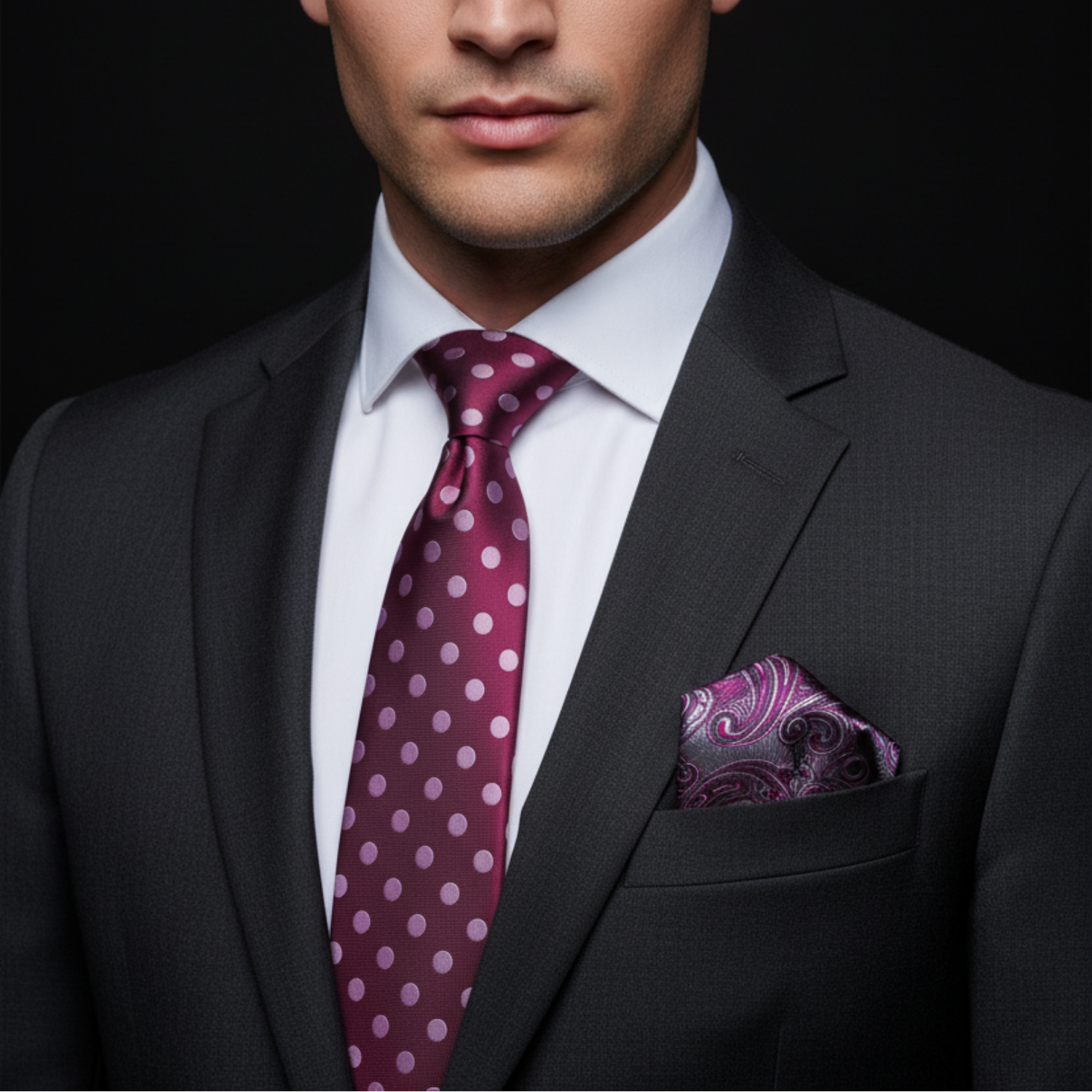 Burgundy Polka Dot Necktie with Soft Pink Dots