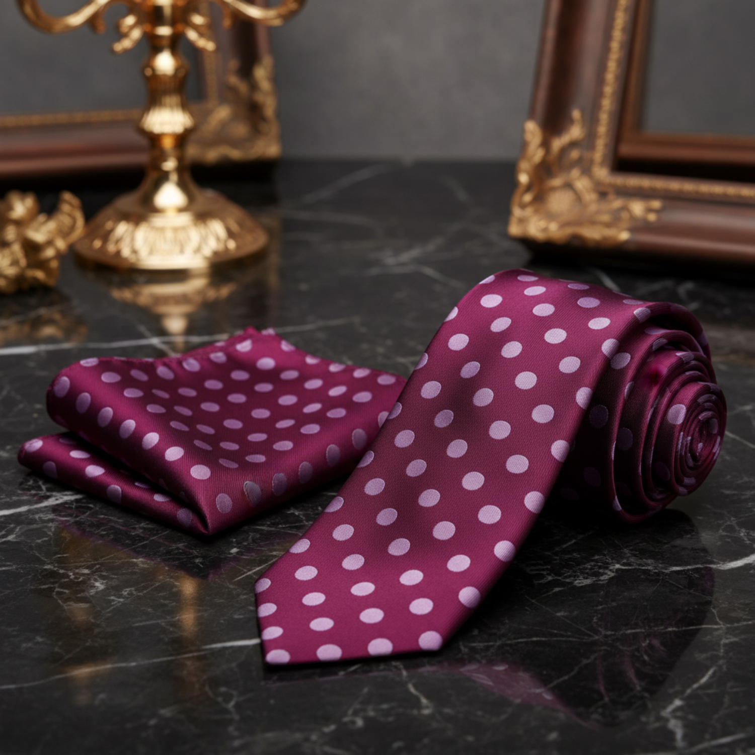 Alt Raspberry Pink Polka Necktie and Square