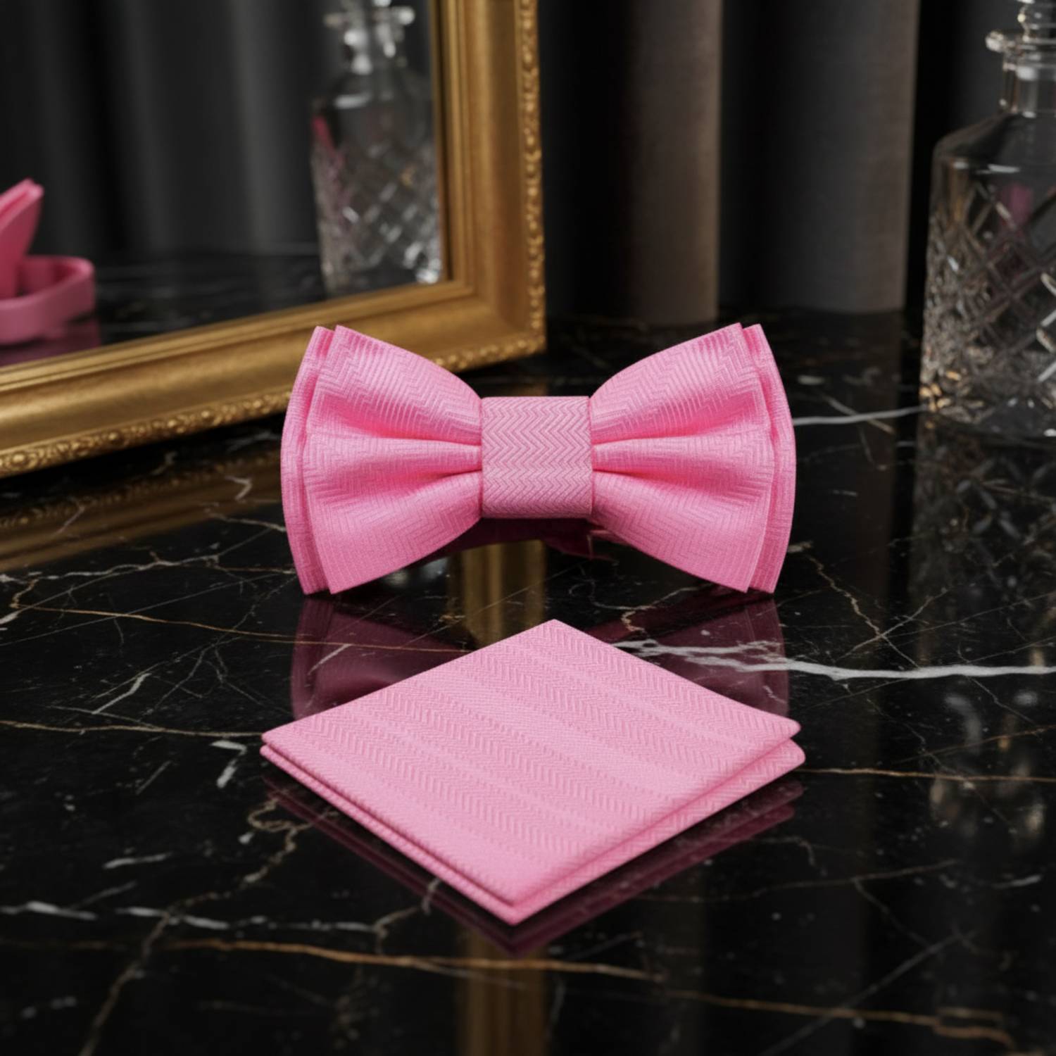 A Real Pink Solid Pattern Self Tie Bow Tie, Matching Pocket Square