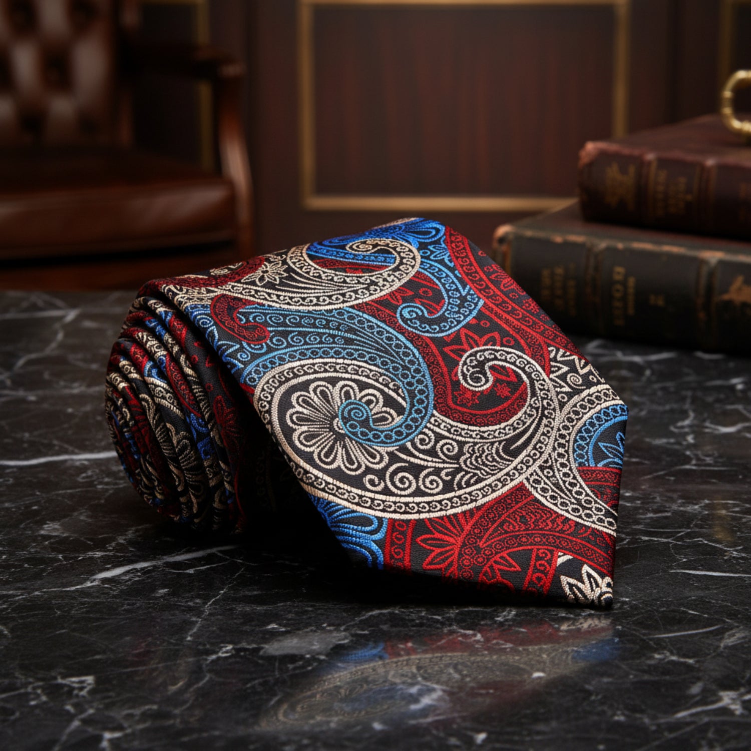 Red, Blue, Beige Paisley Necktie