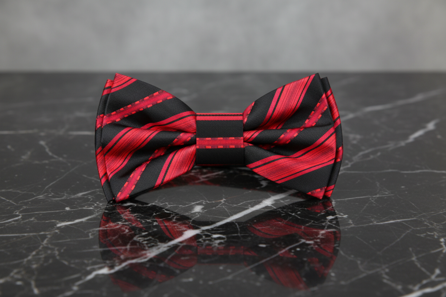 Red, Black Stripe Bow Tie Pre Tied