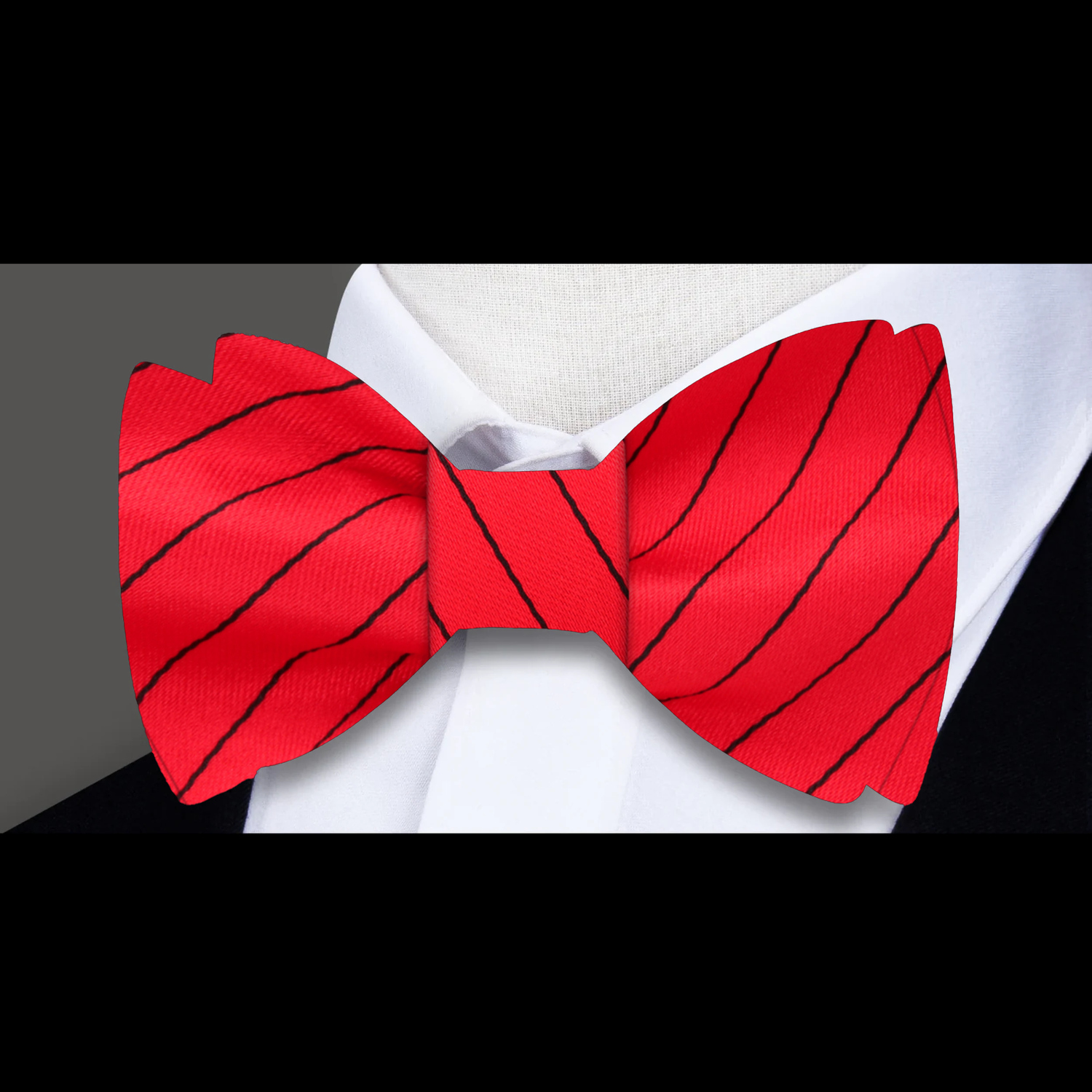 A Red, Black Stripes Pattern Self Tie Bow Tie