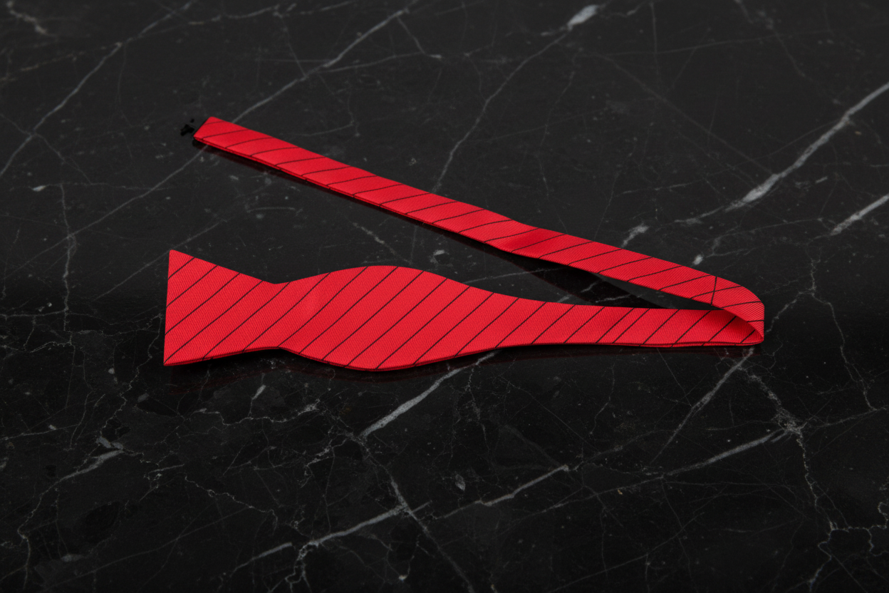 A Red, Black Stripes Pattern Self Tie Bow Tie Self Tie