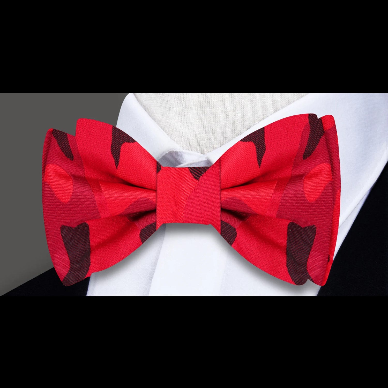 A Red, Light Red, Black Color Fleck Camouflage Pattern Bow Tie