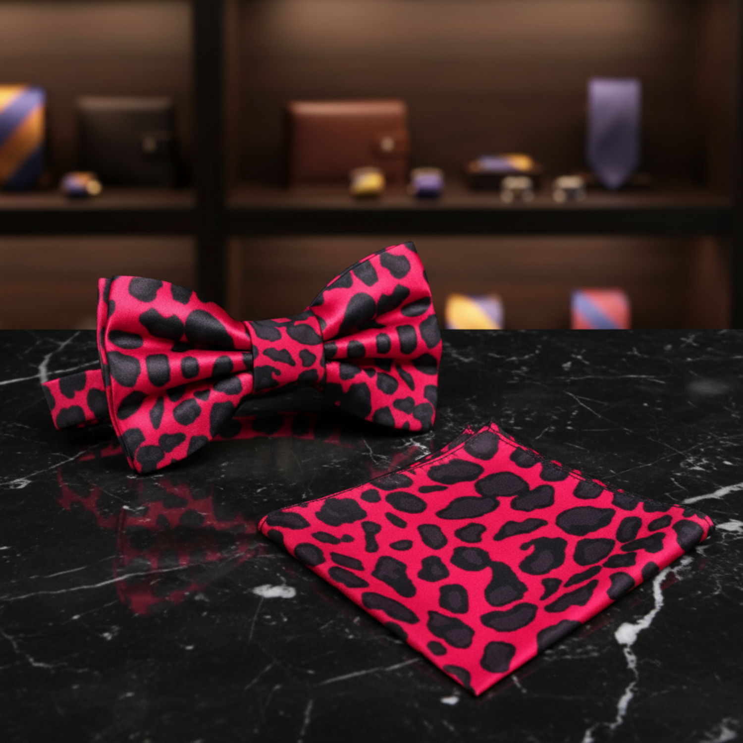  Red Brown Black Cheetah Bow tie and square